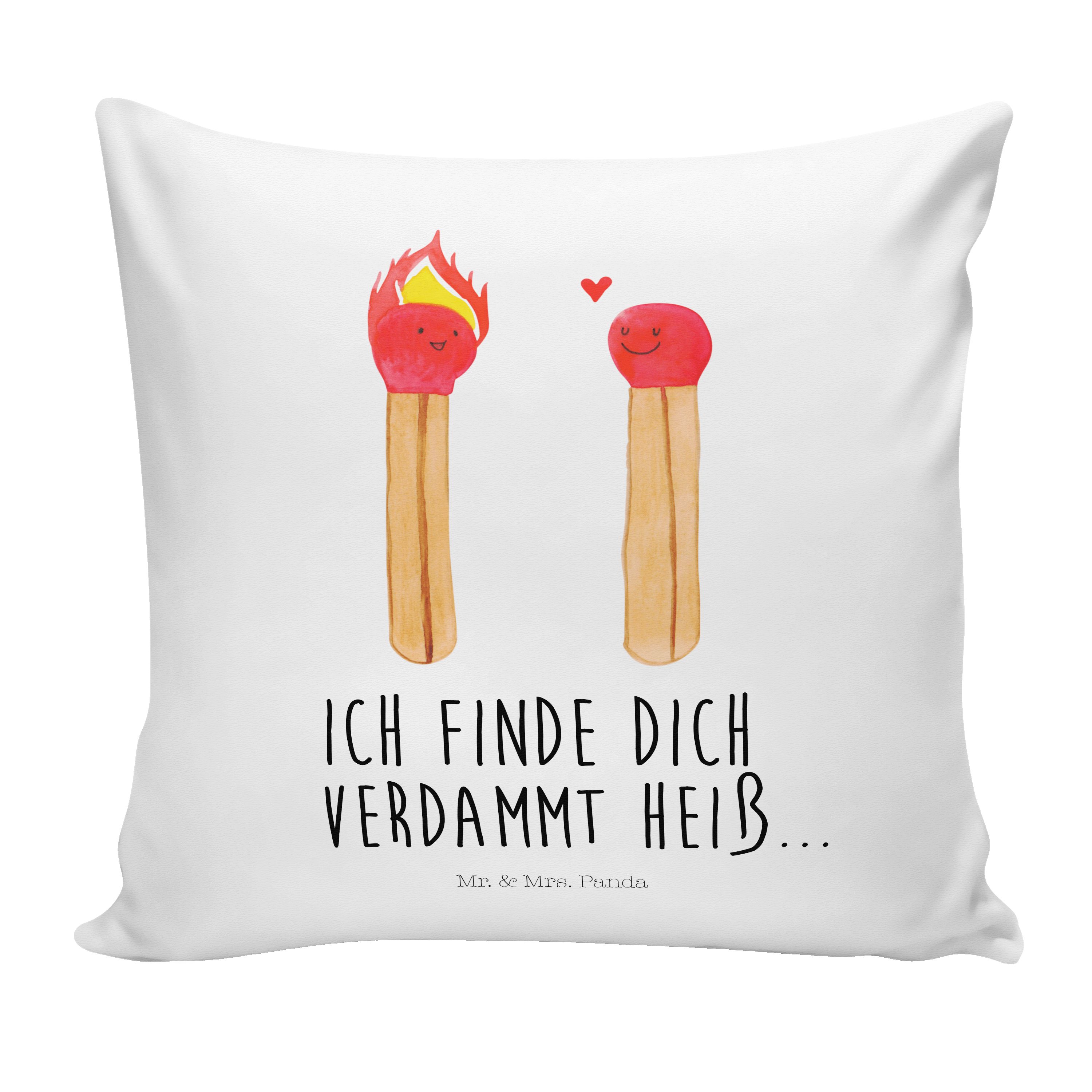 Mr. & Mrs. Panda Dekokissen Streichhölzer - Weiß - Geschenk, Kissenhülle, Kopfkissen, Sofakissen