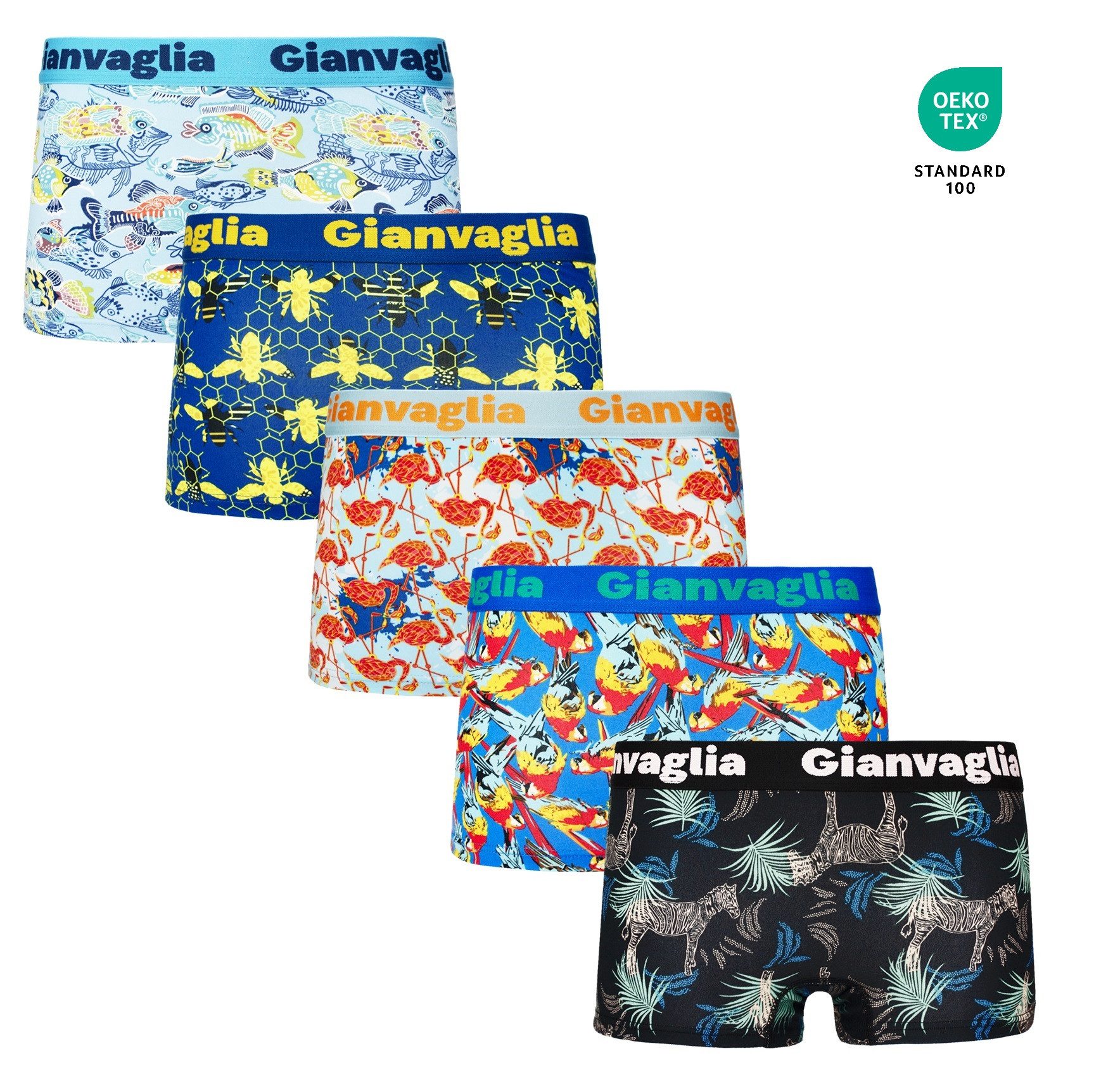 Rungassi Panty 5 x Damen Boxershorts Slips Panty Hot Pants Hipster GIANVAGLIA 8807 (Set bestehend aus 5 Boxer-Shorts)