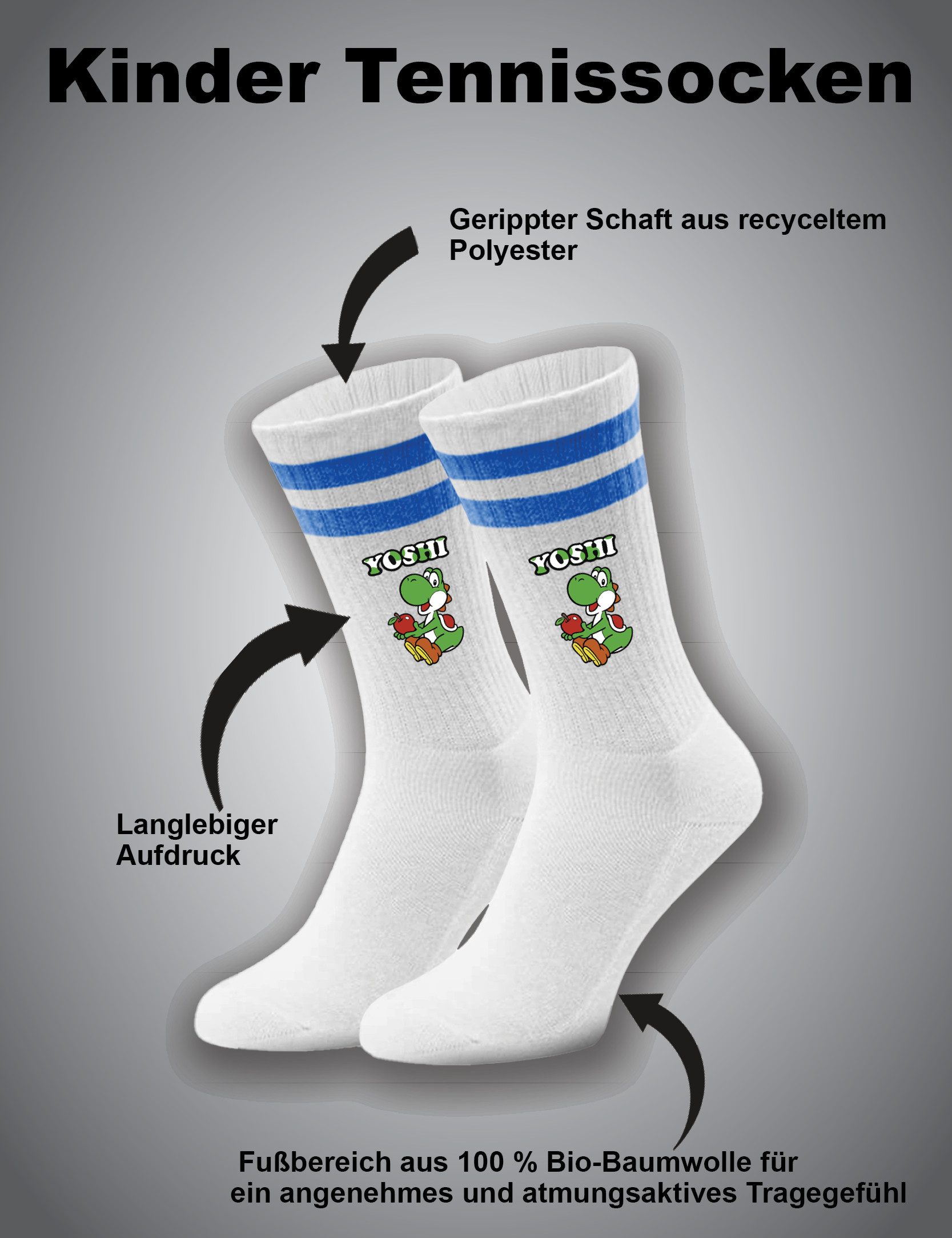 Youth Designz Tennissocken Yoshi Unisex Socken Geschenk für Jungen und Mädchen mit verstärkter Verse und Zehenbereich