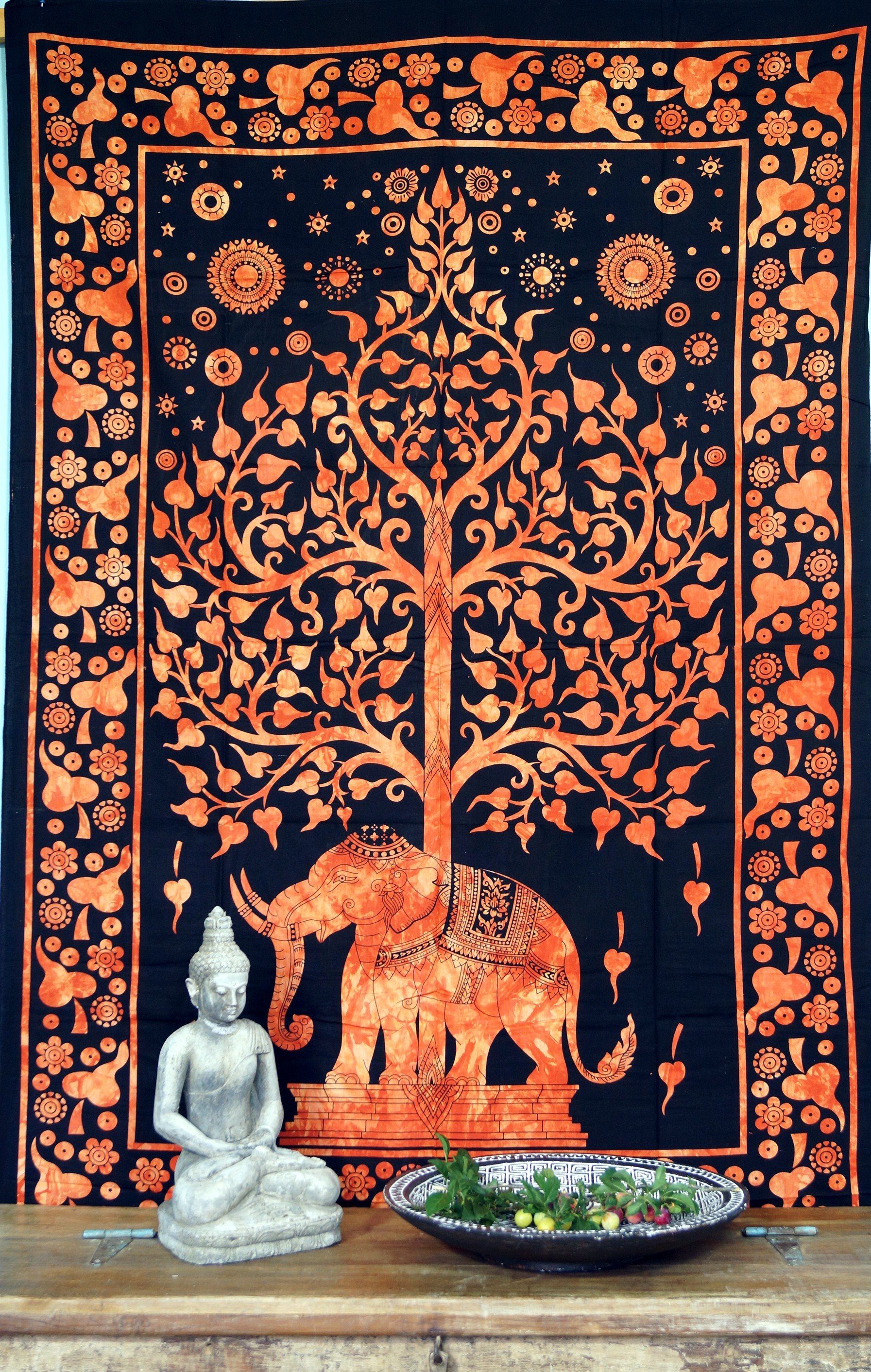 / Tagesdecke of Tagesdecke Life indische Tree orange Boho-Style Wandbehang, -.., Elefant Guru-Shop