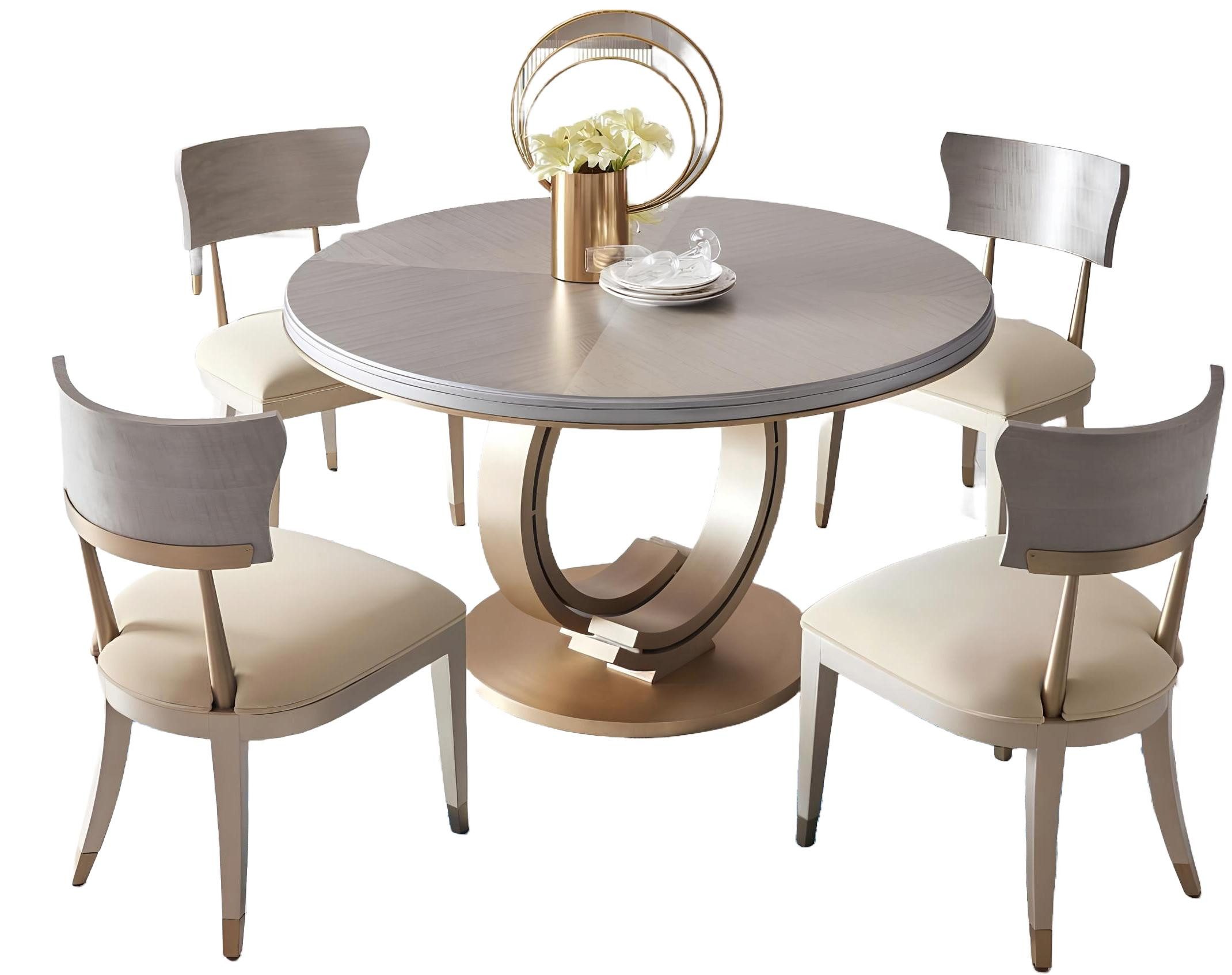 Xlmoebel Esstisch Designer Esstisch aus poliertem Holz und Edelstahl, rund (Esstisch, 1-St., Esstisch), Hergestellt in Europa