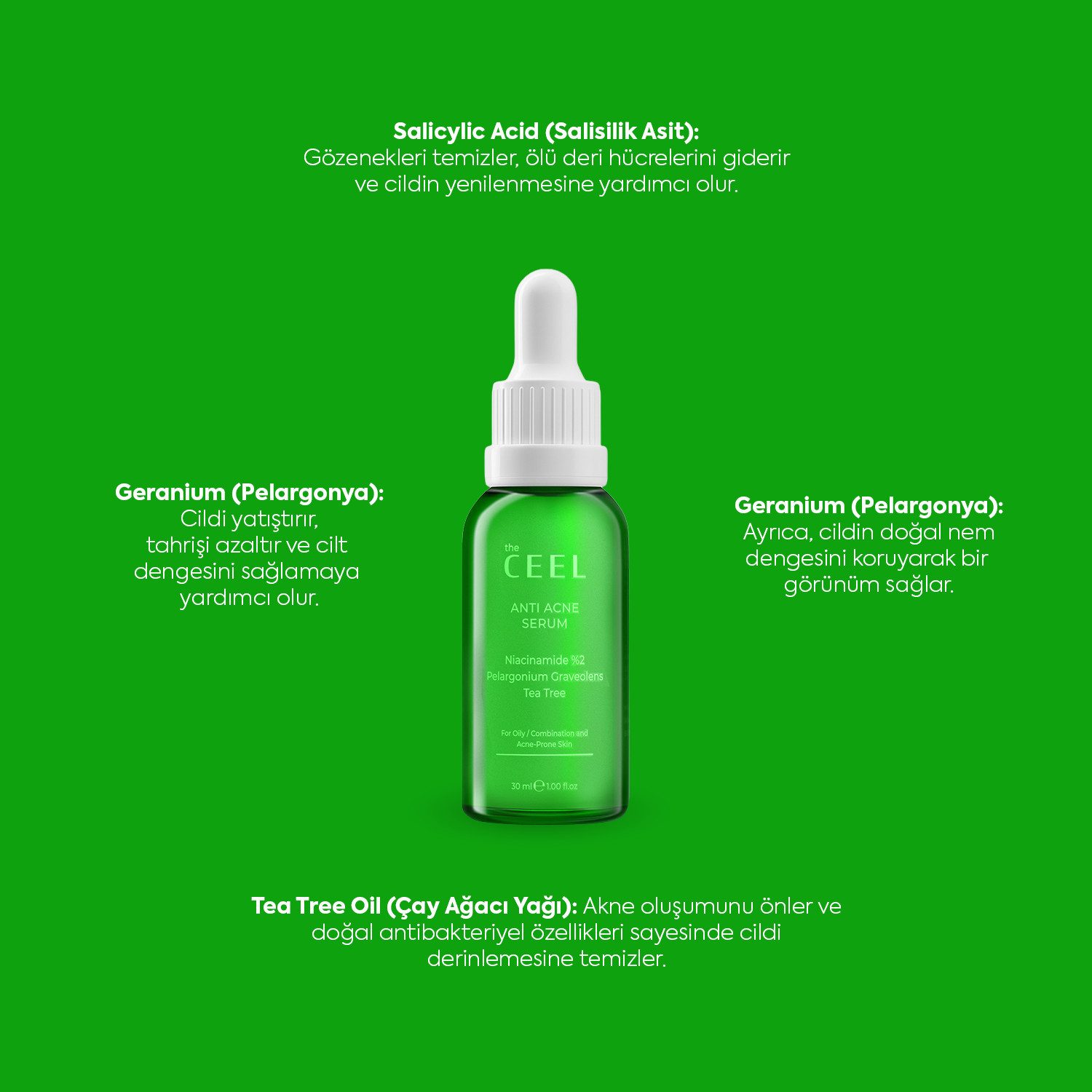 THE CEEL Gesichtspflege Gesichtspflege Serum gegen Pickel & Akne – Klärende Pflege 30ml, Akne- und Pickelbekämpfendes, porenverfeinerndes Gesichtsserum