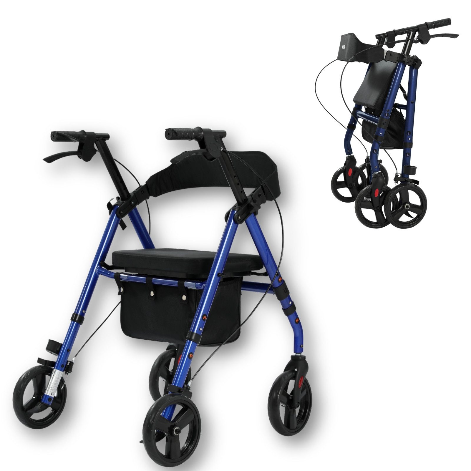 smartEC Rollator Wollex in Blau faltbar mit Einkaufstasche für In- & Outdoor