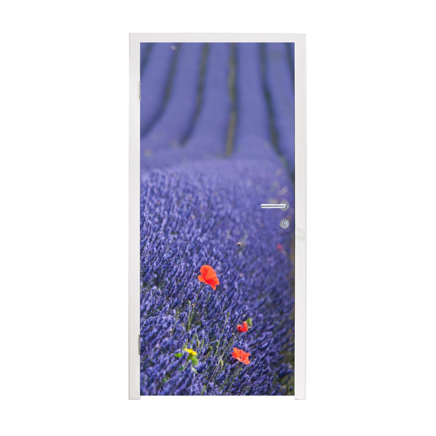 MuchoWow Türtapete Lavendel - Mohn - Blumenwiese, Matt, bedruckt, (1 St), Fototapete für Tür, Türaufkleber, 75x205 cm