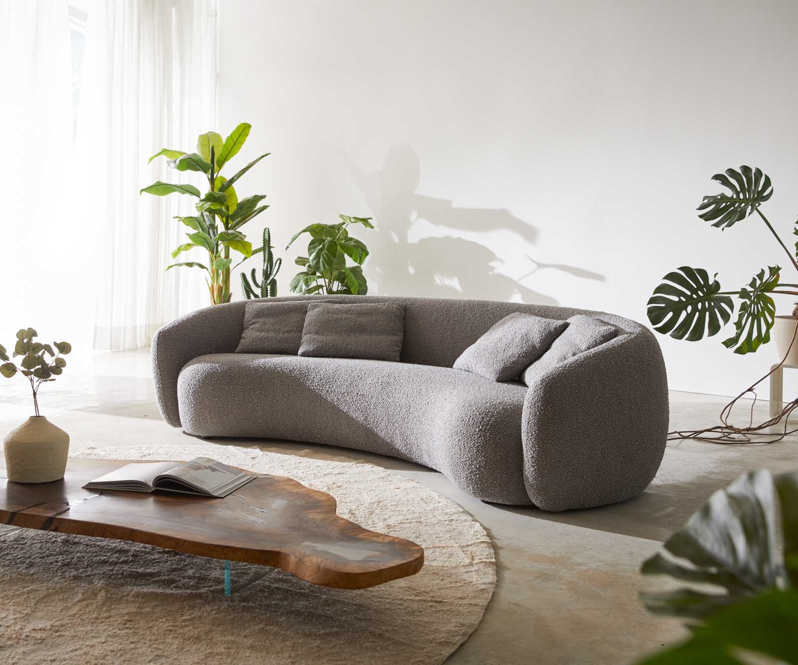 DELIFE 3-Sitzer Larna, Bouclé Silbergrau 260x120 cm 3-Sitzer