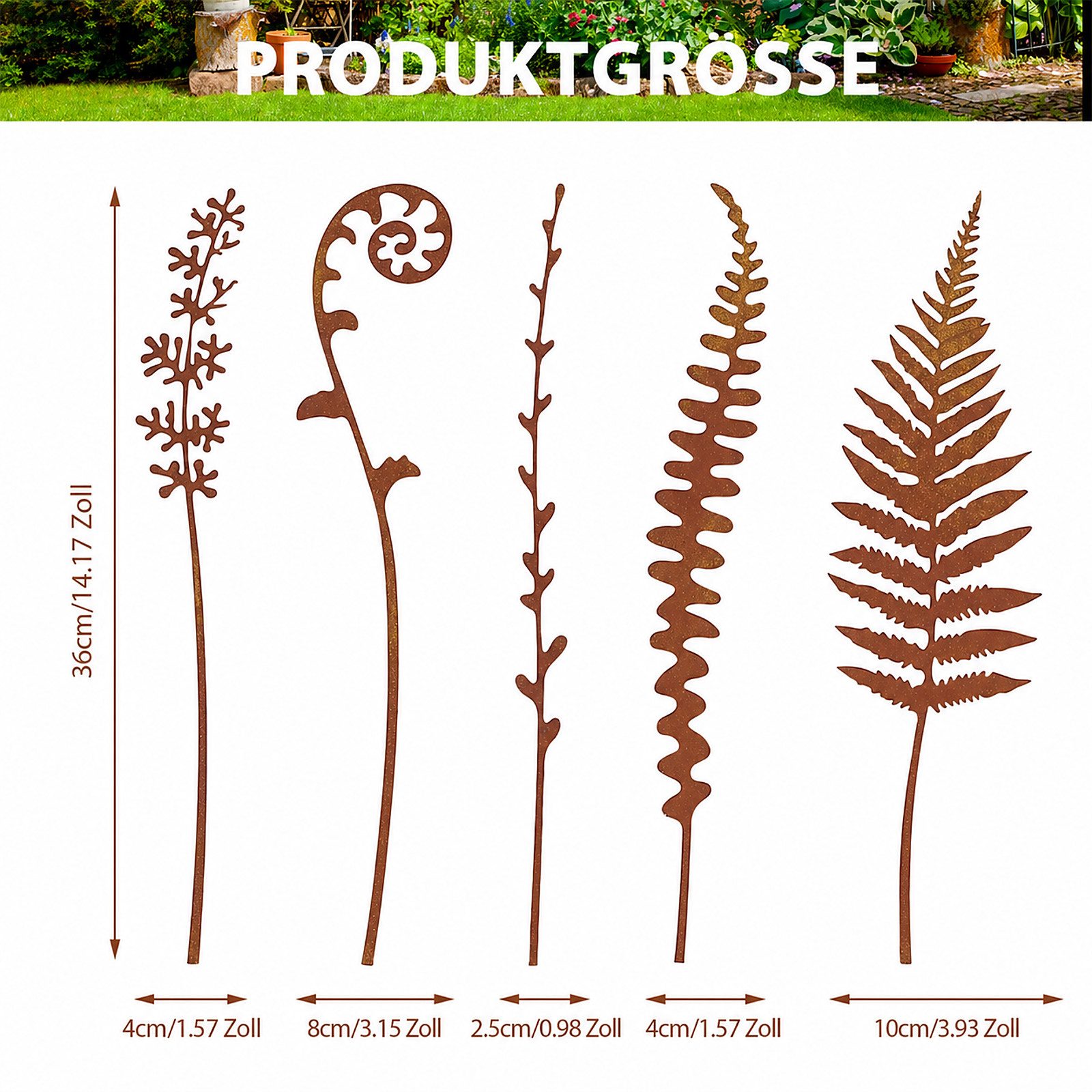 BlingBin Gartenstecker 5 Stück Gartendeko für Draußen Wetterfest, Dekorative Metallblumen (5er Set, 5-St., Produktmaße: Alle 5 Schilder sind 36 cm hoch) Blumenbeet-Dekoration, Metall-Figuren Für Rasen Gartenweg Topfpflanzen