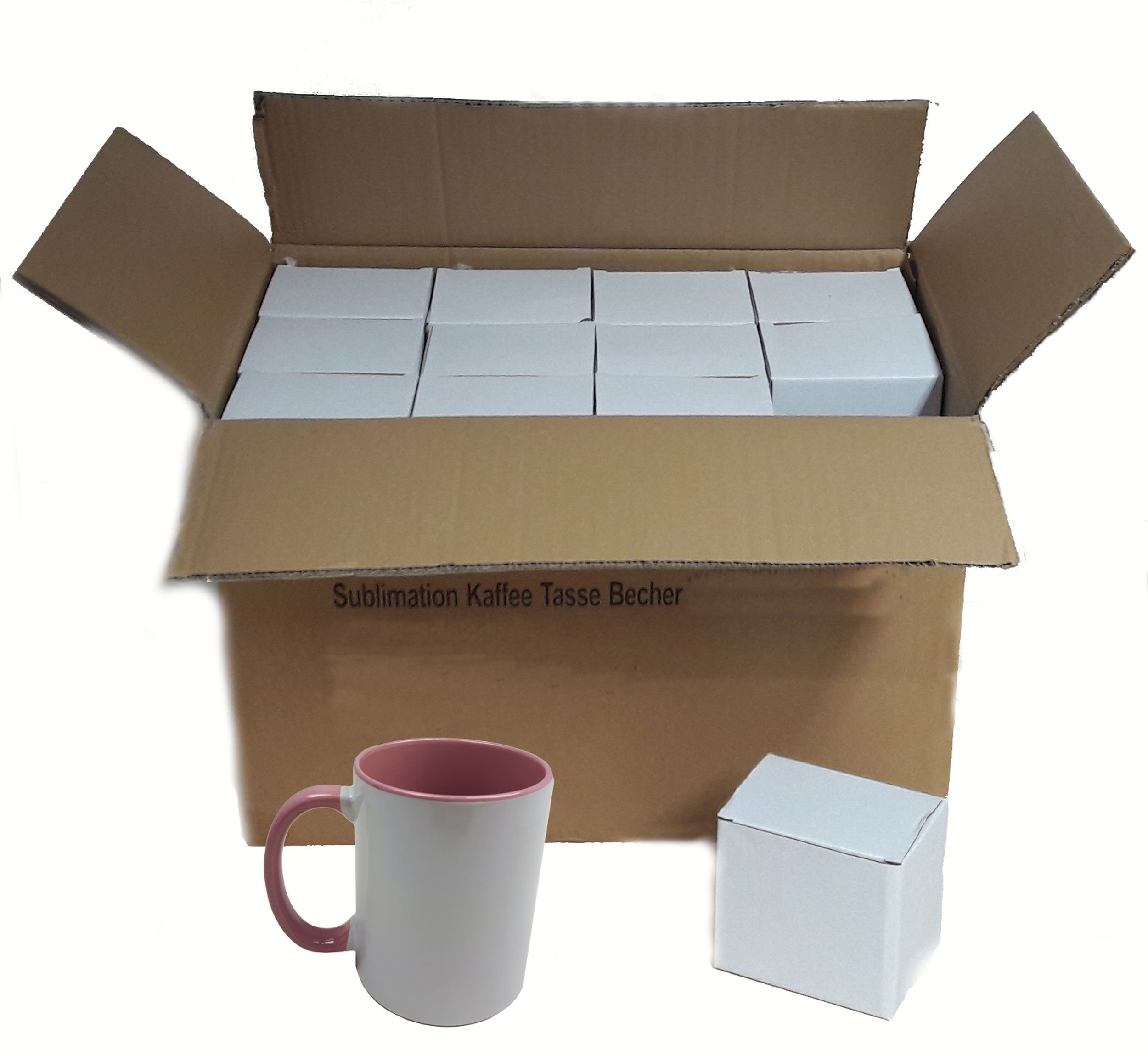 AcMax Tasse 36 Stück Sublimation Kaffee Tassen Becher WEISS - HENKEL Pink