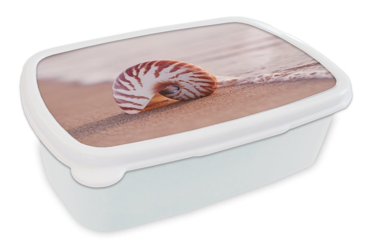 MuchoWow Lunchbox Muschel - Strand weiß und - Brotdose, Jungs - (2-tlg), Brotbox für und Mädchen Sand, Meer Kinder Erwachsene, für Kunststoff