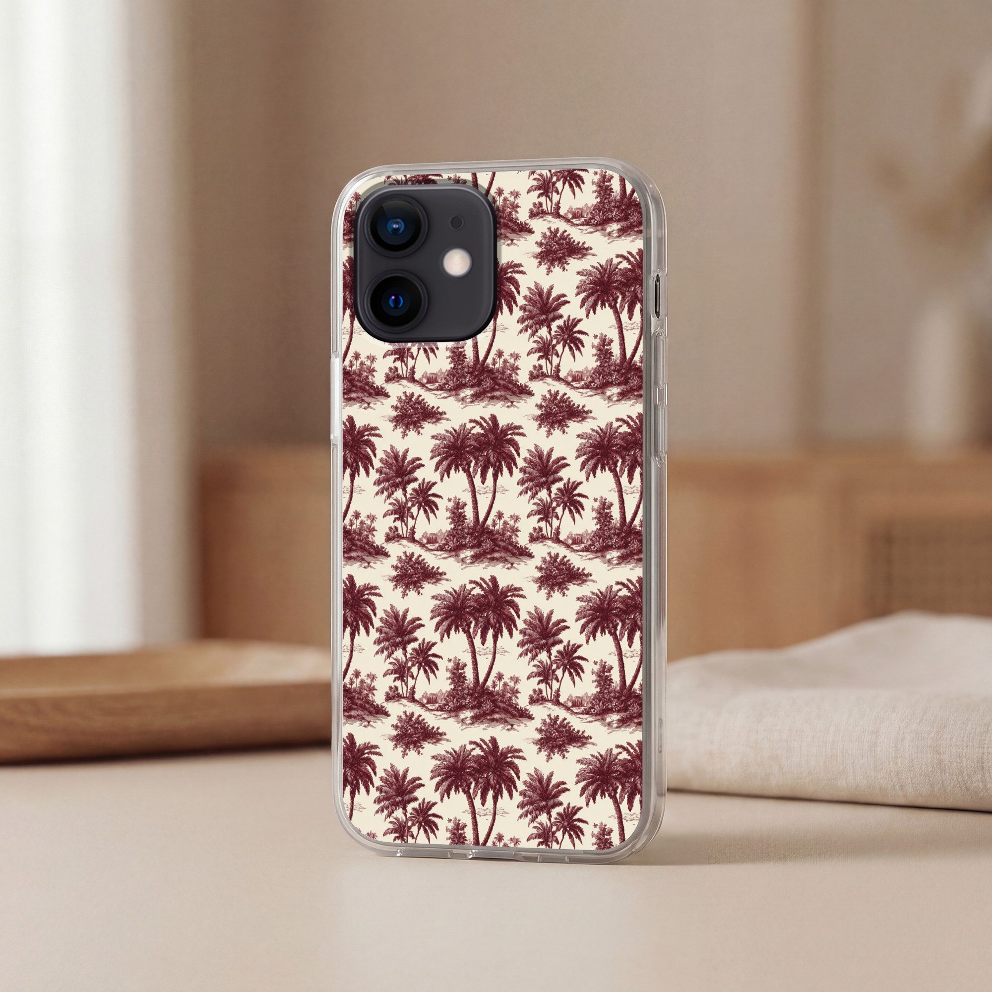 MuchoWow Handyhülle für Apple iPhone 12 Mini Tropisch - Geometrisch - Burgunderrot, Smartphone-Bumper, Print, Handy Schutzhülle Dünn