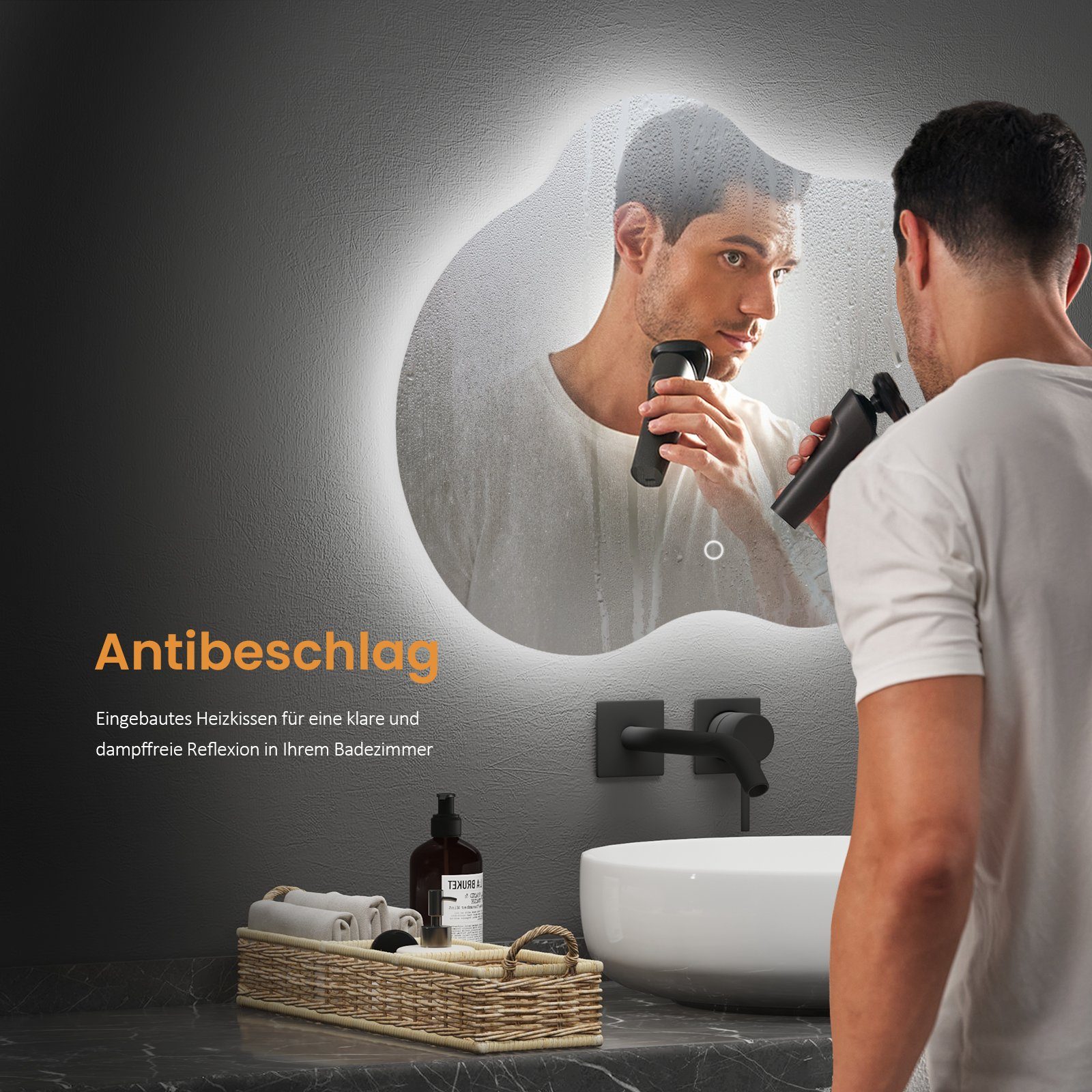 EMKE Badspiegel mit Beleuchtung Wandspiegel Asymmetrische günstig online kaufen
