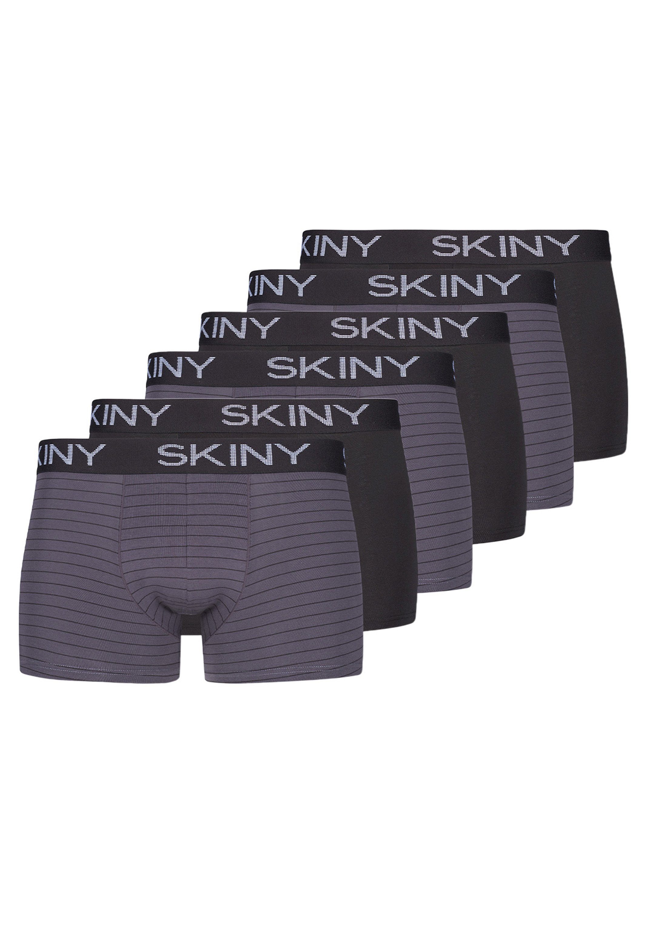 Skiny Retro Boxer 6er Pack Cotton (Spar-Set, 6-St) Retro Short / Pant - Baumwolle - Ohne Eingriff - Körpernaher Passform Anthracite Stripe Selection