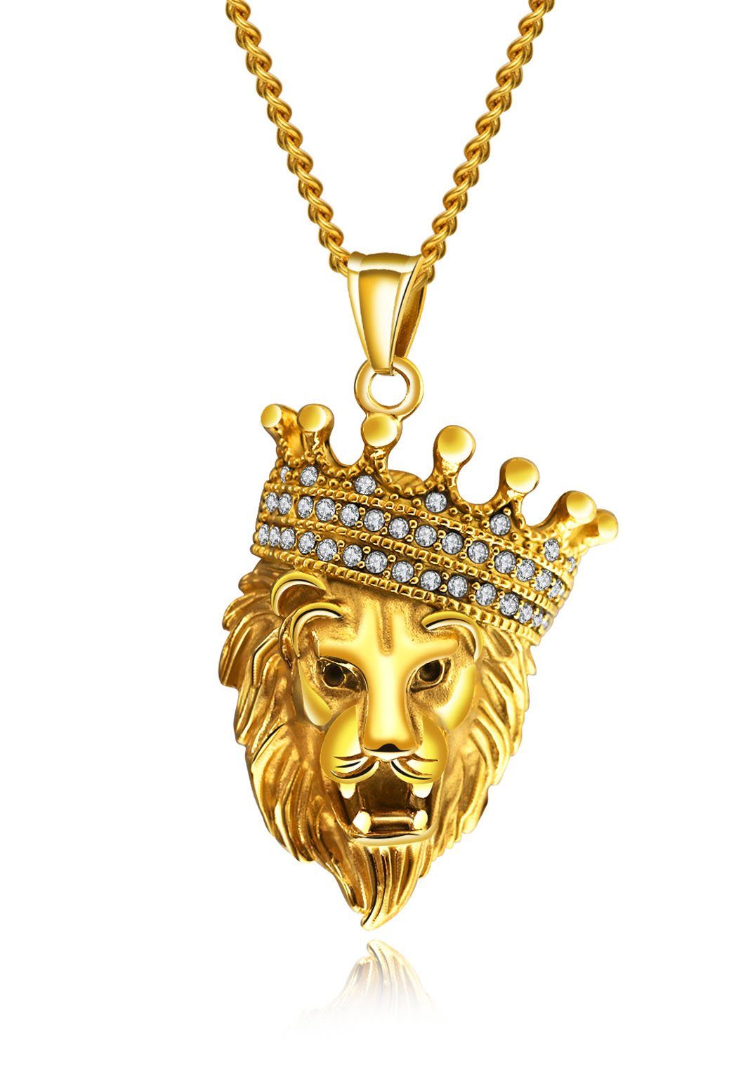 Firetti Kette mit Anhänger Schmuck Geschenk Löwe, strukturiert, mit Zirkonia (synth)