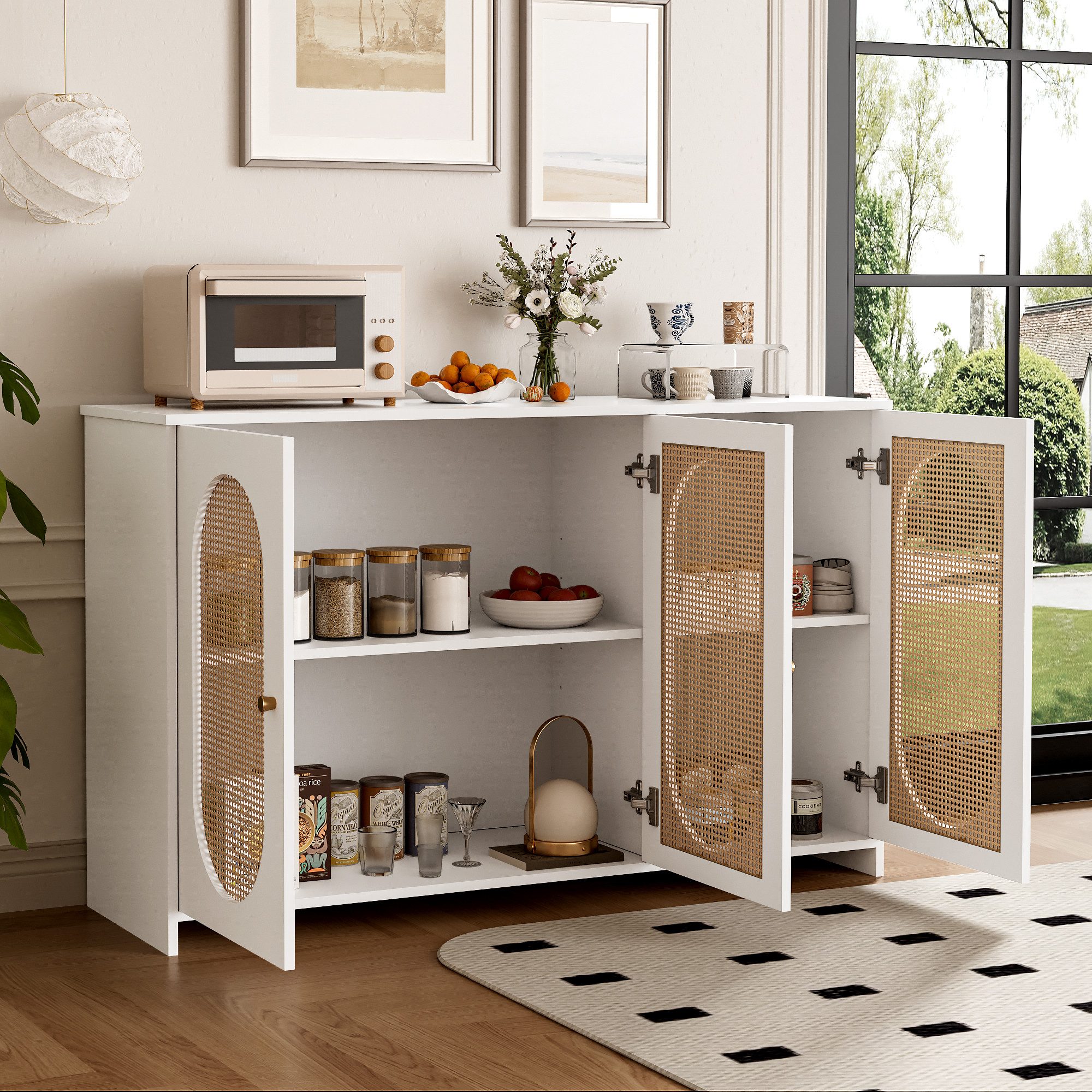 Merax Sideboard mit 3 Rattantüren und günstig online kaufen