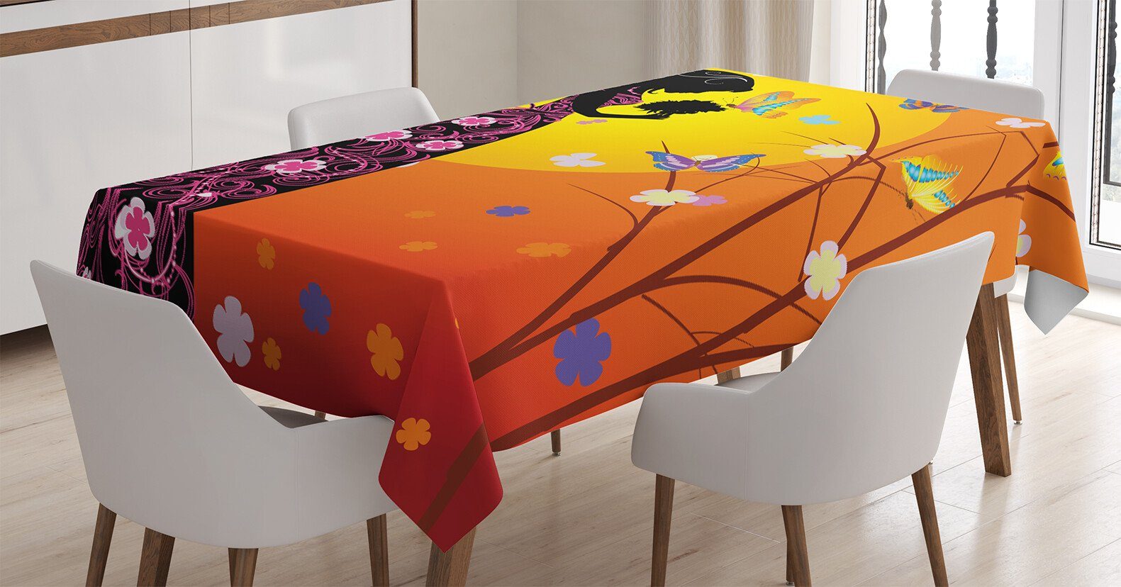 Abakuhaus Tischdecke Farbfest Waschbar Für den Außen Bereich geeignet Klare Farben, Feminin Blumenkleid