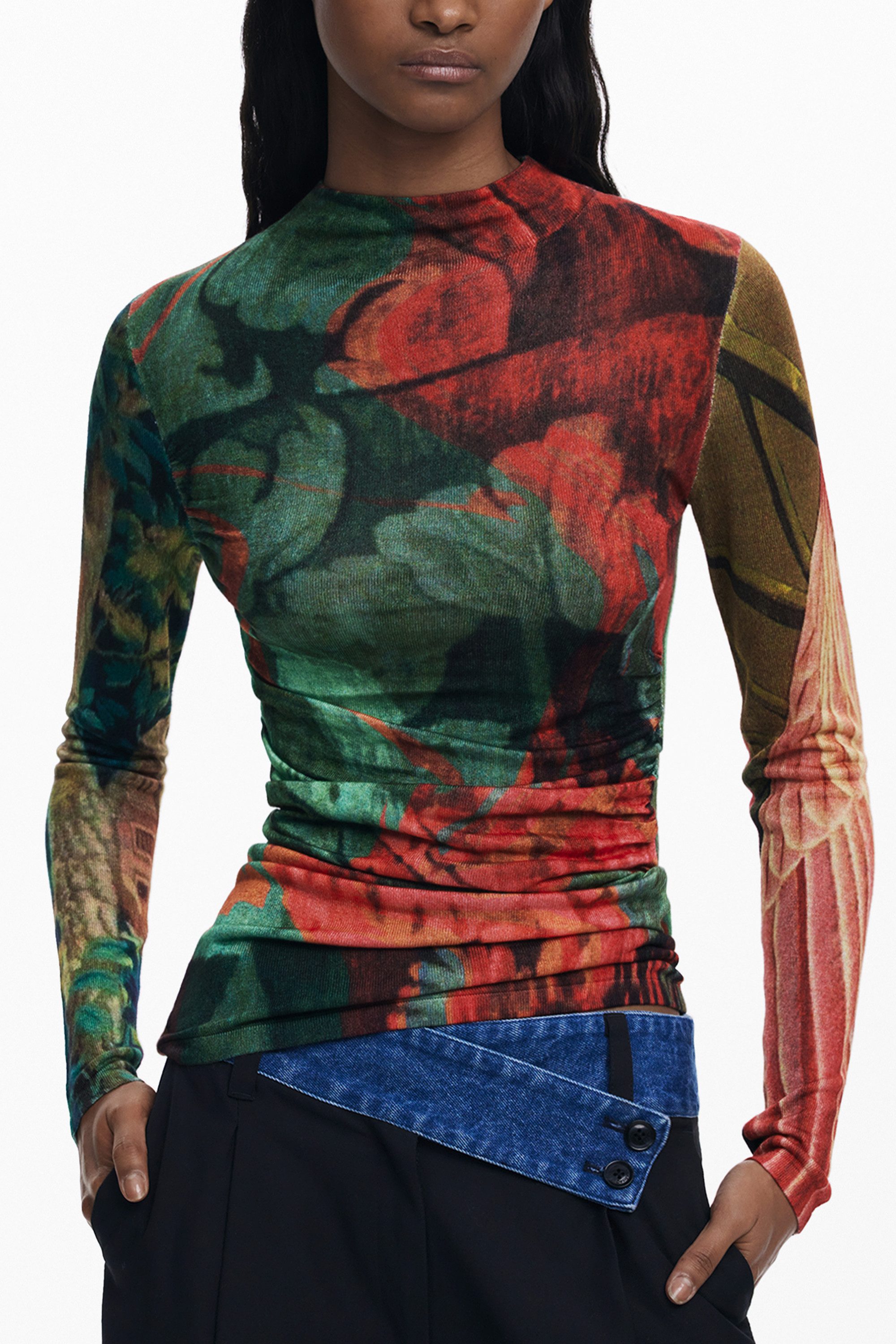 Desigual Strickpullover Eleganter Damenpullover in Grün: Muster, Stehkragen günstig online kaufen