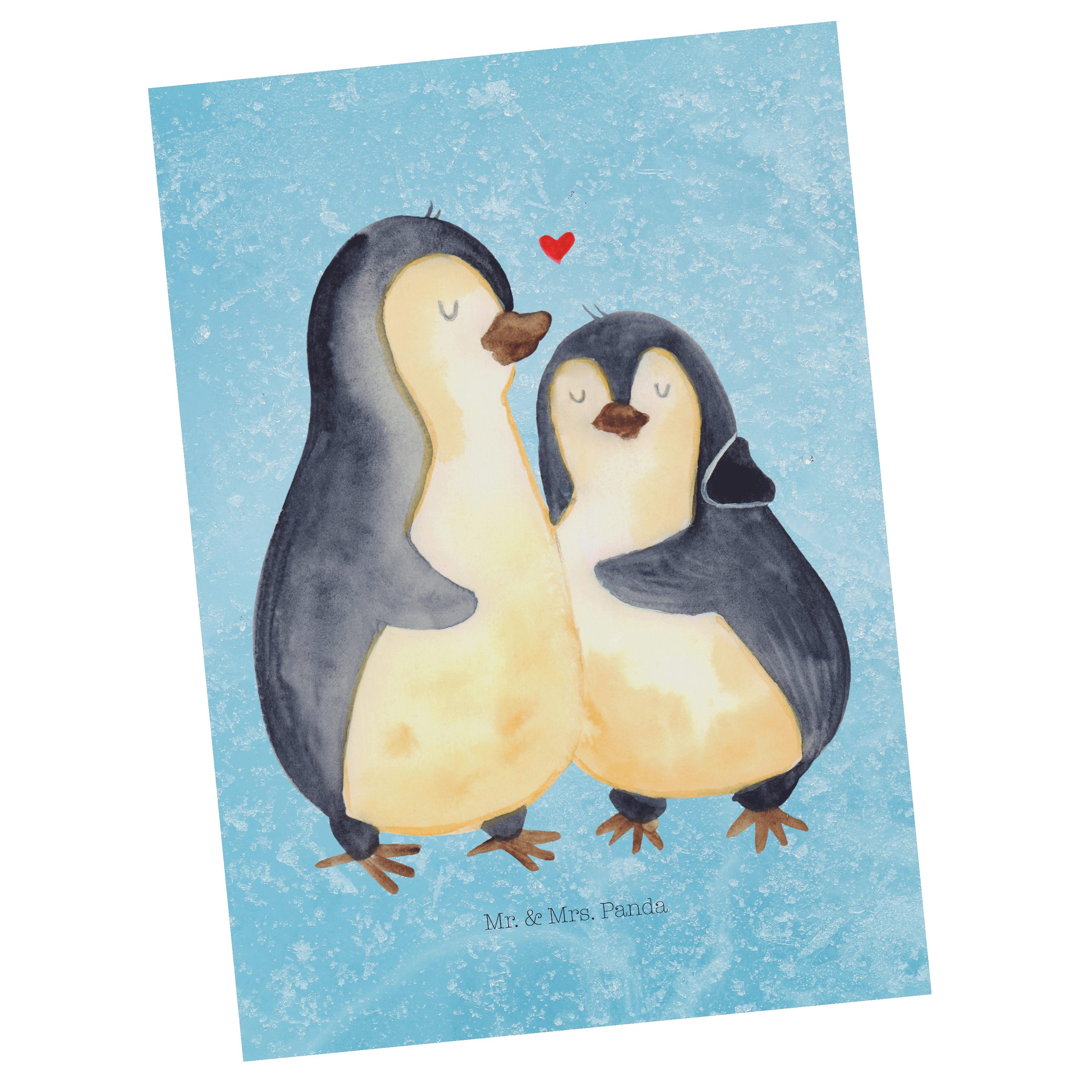 Mr. & Mrs. Panda Postkarte Pinguin umarmen - Eisblau - Geschenk, Ansichtskarte, Postkarte, Grußk, Matt Rückseite