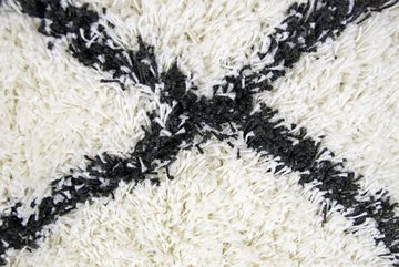 Hochflor-Teppich Shaggy Wohnzimmerteppich Hochflor Langflor Rautenmuster in Creme Schwarz, Teppich-Traum, rechteckig, Höhe: 40 mm
