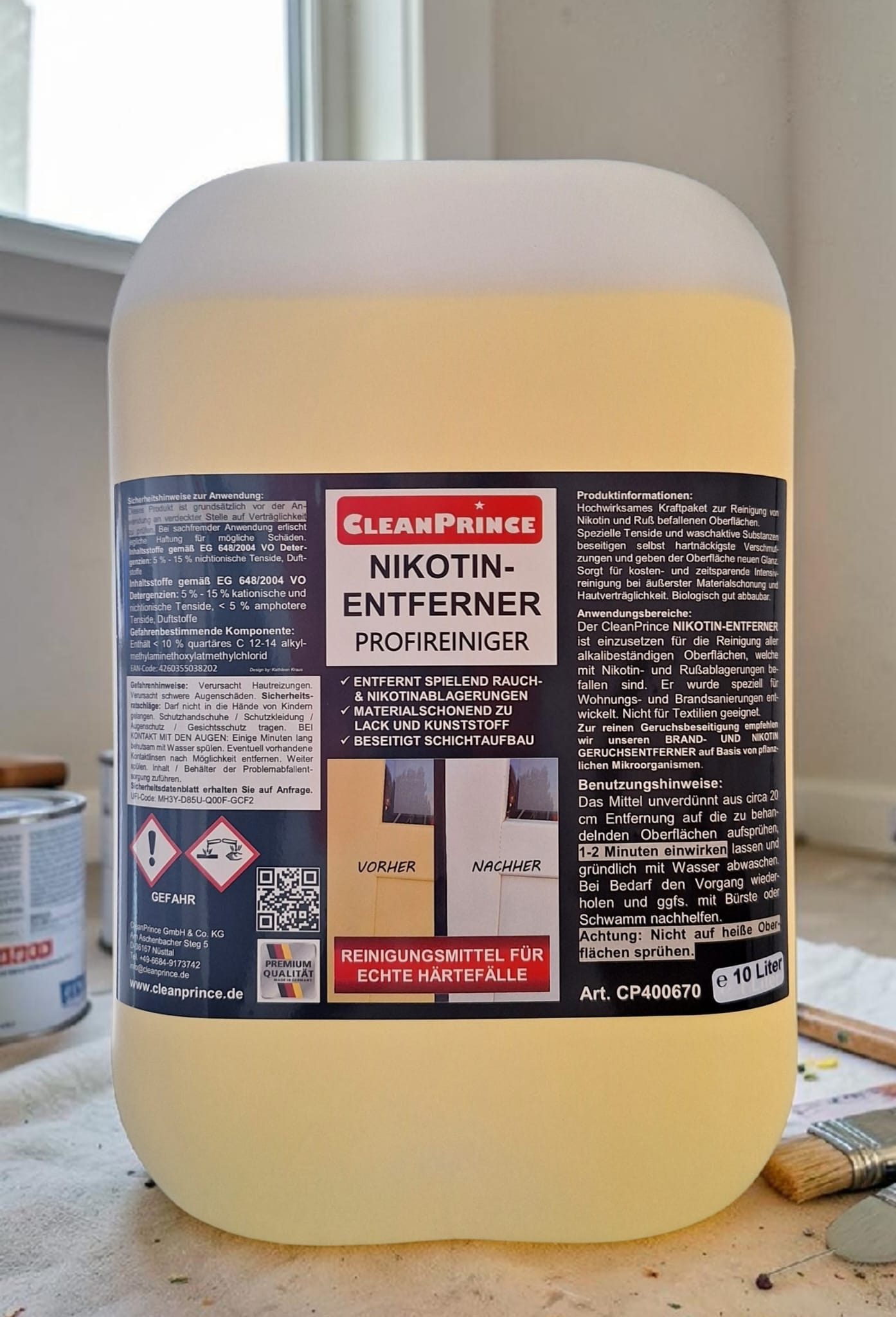 CleanPrince Nikotinentferner 10 Liter Konzentrat Profi-Reiniger Reinigungskonzentrat (Nikotinlöser, Intensivreiniger)