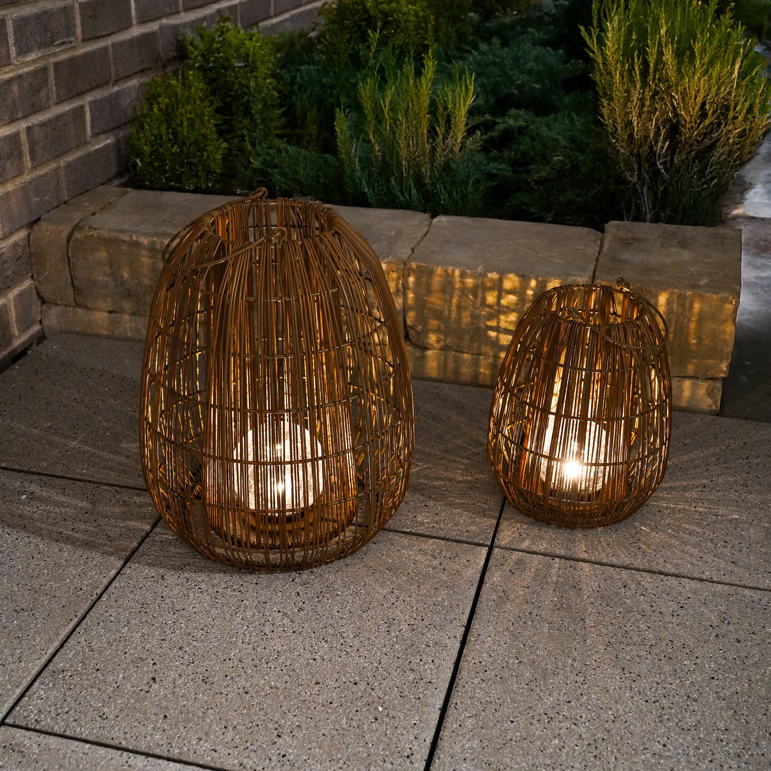 esotec LED Solarleuchte Rattan Dekoleuchten Isabella H=40+28cm warmweiß outdoor außen 102283, LED fest integriert