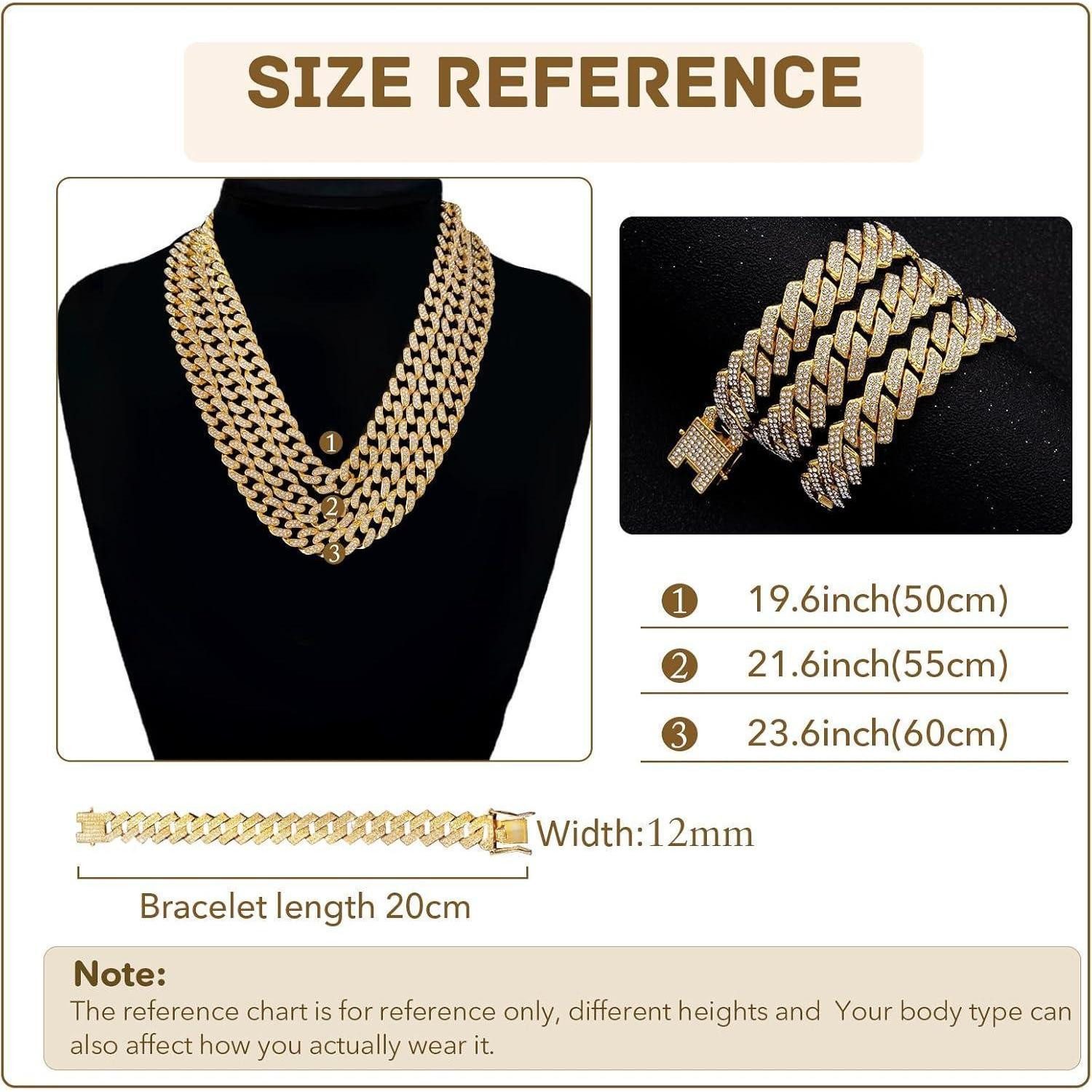 LuxusKollektion Gliederketten-Set Kubanische Gliederkette 12mm Silber iced out Armband Kette 50/55/60cm