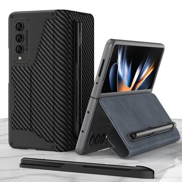 Wigento Handyhülle Für Samsung Galaxy Z Fold4 5G Armor Flip Kunstleder Handy Tasche Hülle Etuis Grau