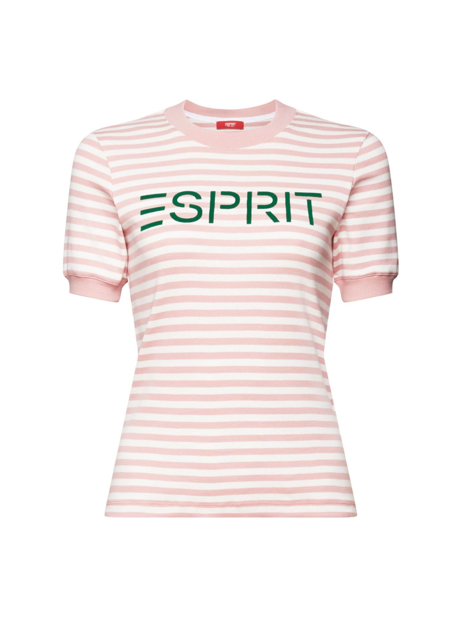 Esprit T-Shirt Gestreiftes Baumwoll-T-Shirt mit Logo-Print (1-tlg) OLD PINK