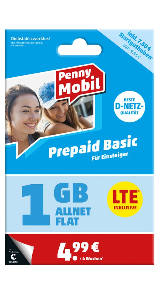 Penny Mobil Prepaid Basic Prepaidkarte, (EU-Roaming inkl. Schweiz)