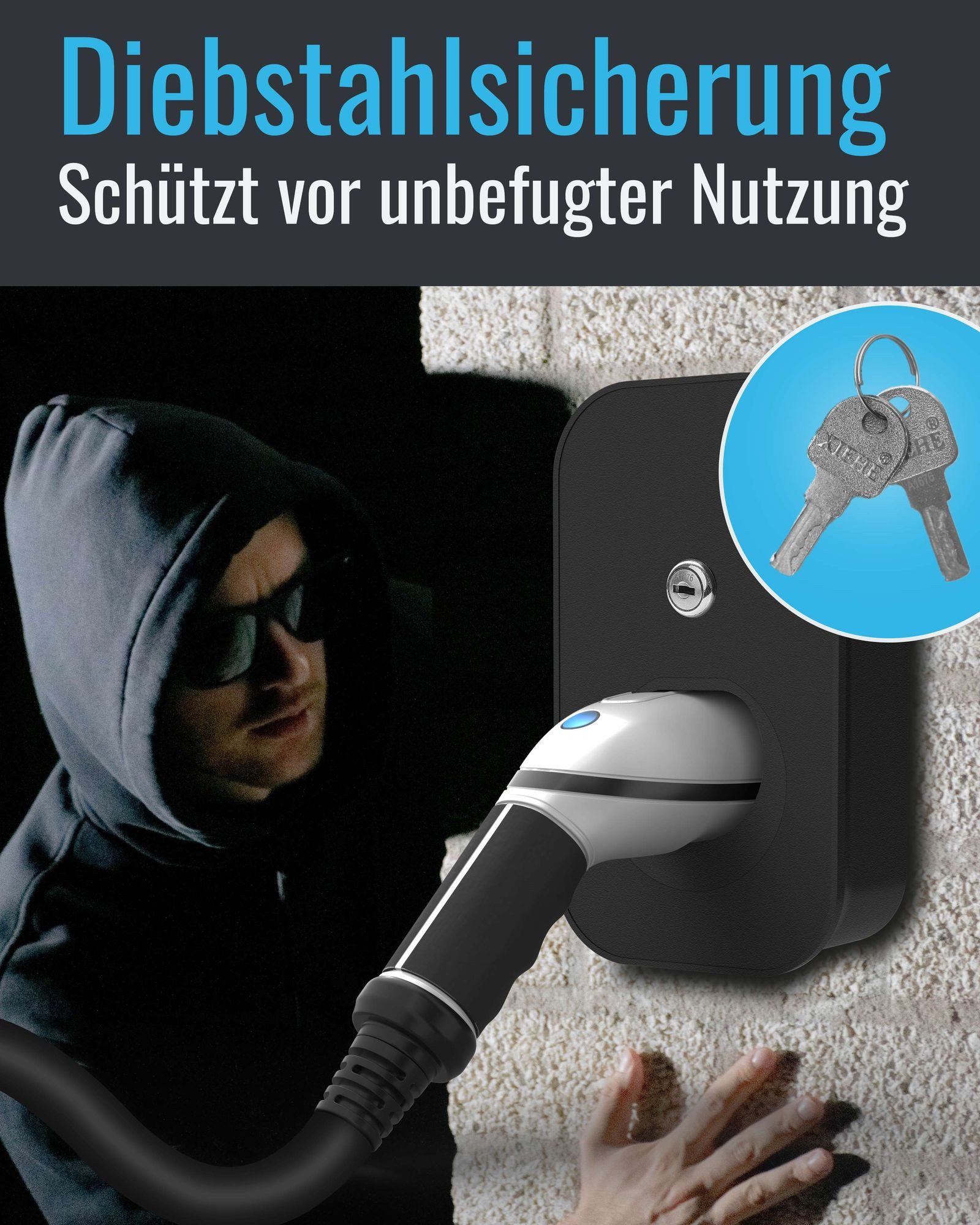 Parkwächter Elektroauto-Ladestation Kabel-Organizer für Wallbox mit Schloss für EV Ladekabel-Stecker Typ 2