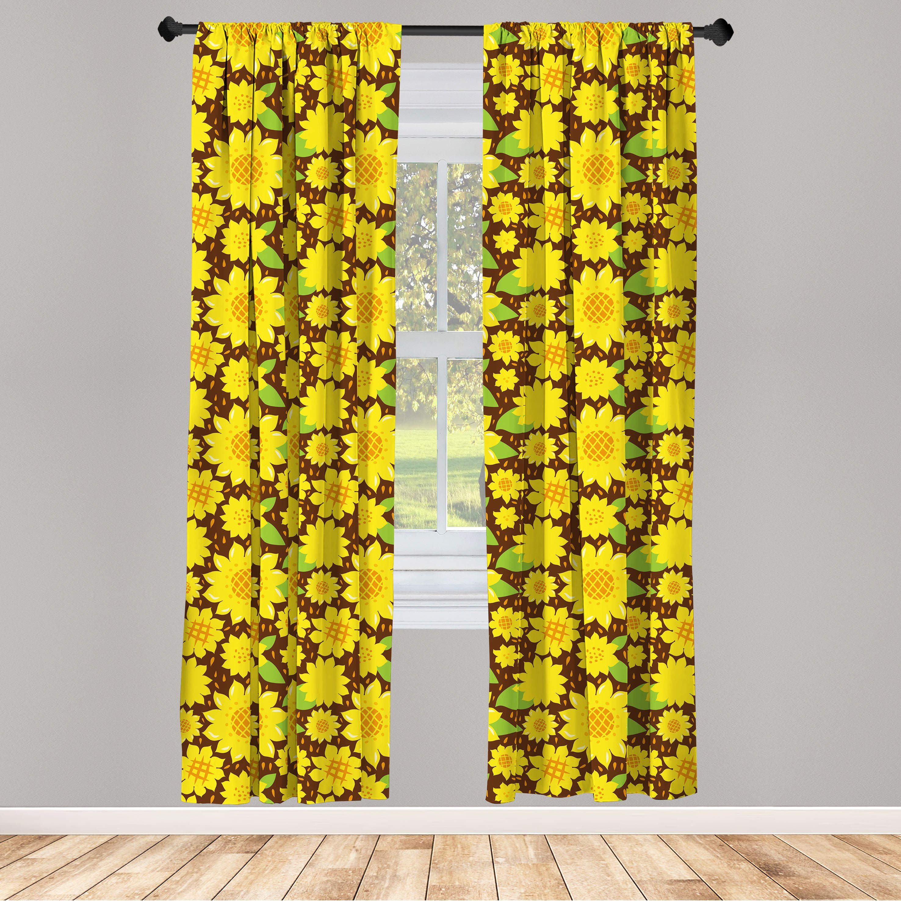 Gardine Vorhang für Wohnzimmer Schlafzimmer Sonnenblume Cartoon Dekor, Microfaser, Abakuhaus, Blumen