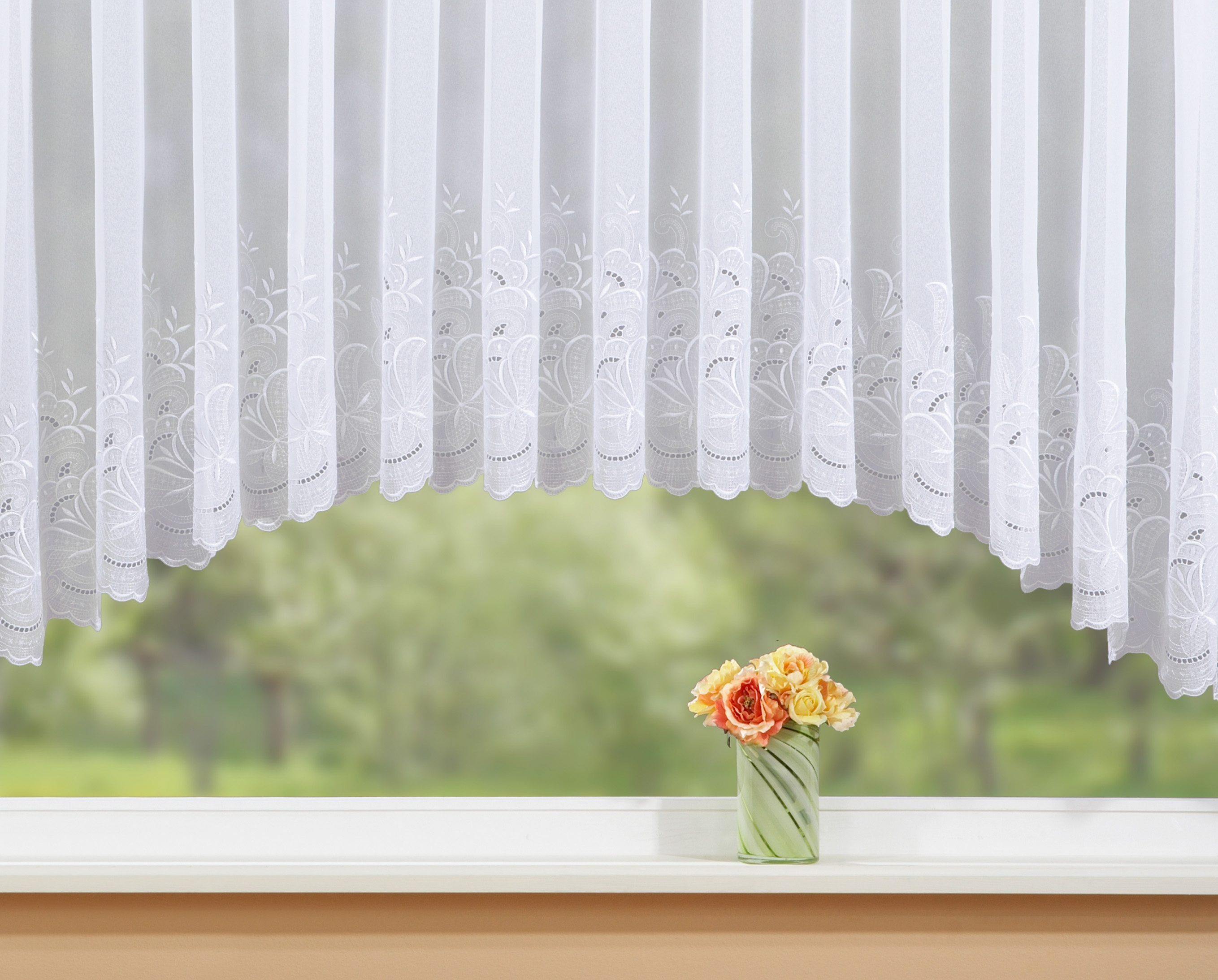 Stickereien Plauen Gardine Alena (1 St), Kräuselband, transparent, veredelt mit echter Plauener Spitze Stickerei