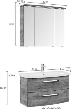Saphir Badmöbel-Set Serie 4010 2-teilig Keramik-Waschtisch mit LED-Spiegelschrank, (Set), Badezimmer Set 84 cm breit, inkl. Türdämpfer, 3 Türen, 2 Schubladen