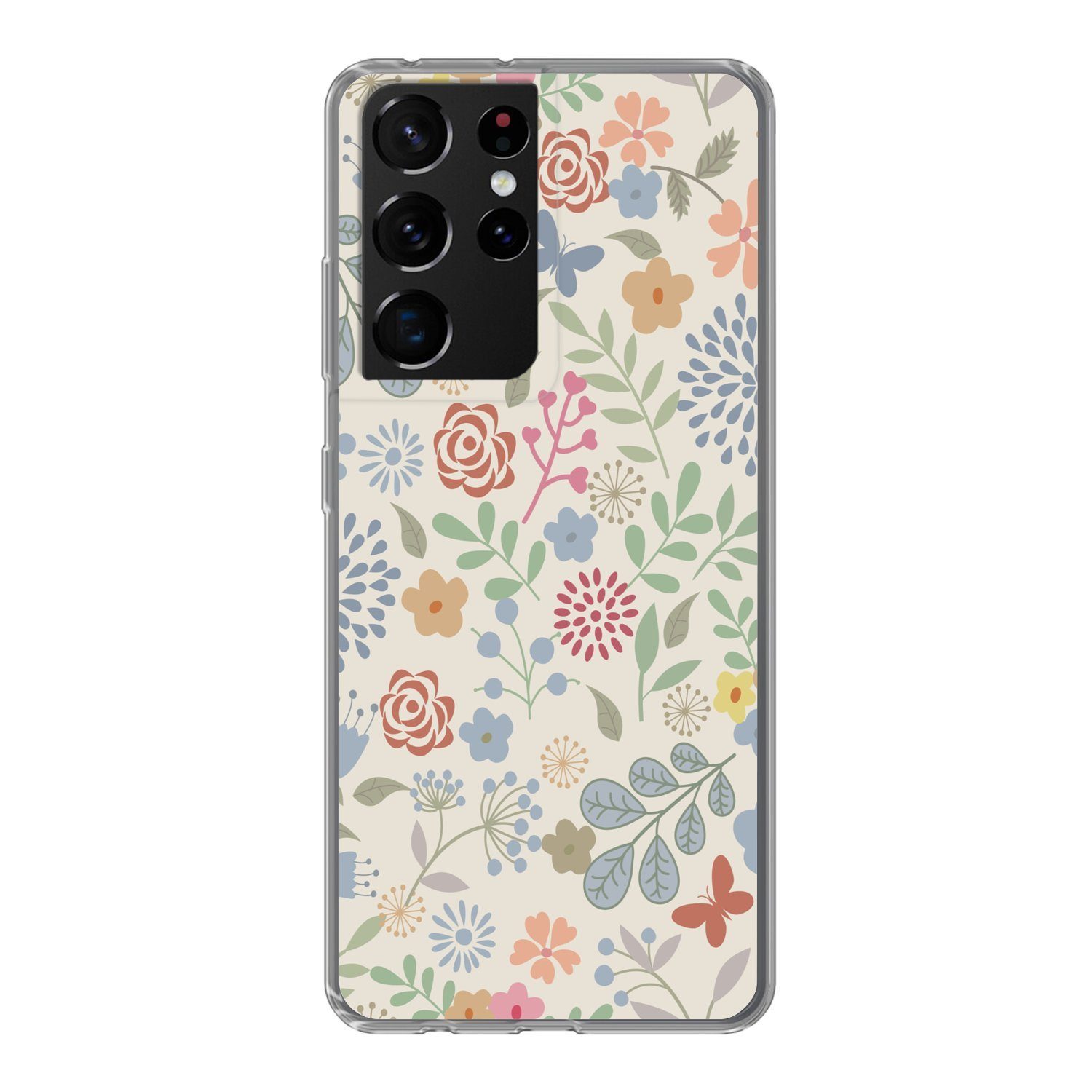 MuchoWow Handyhülle für Samsung Galaxy S21 Ultra Eine Blumenmuster-Illustration mit vielen, Phone Case, Silikon, Schutzhülle Dünn