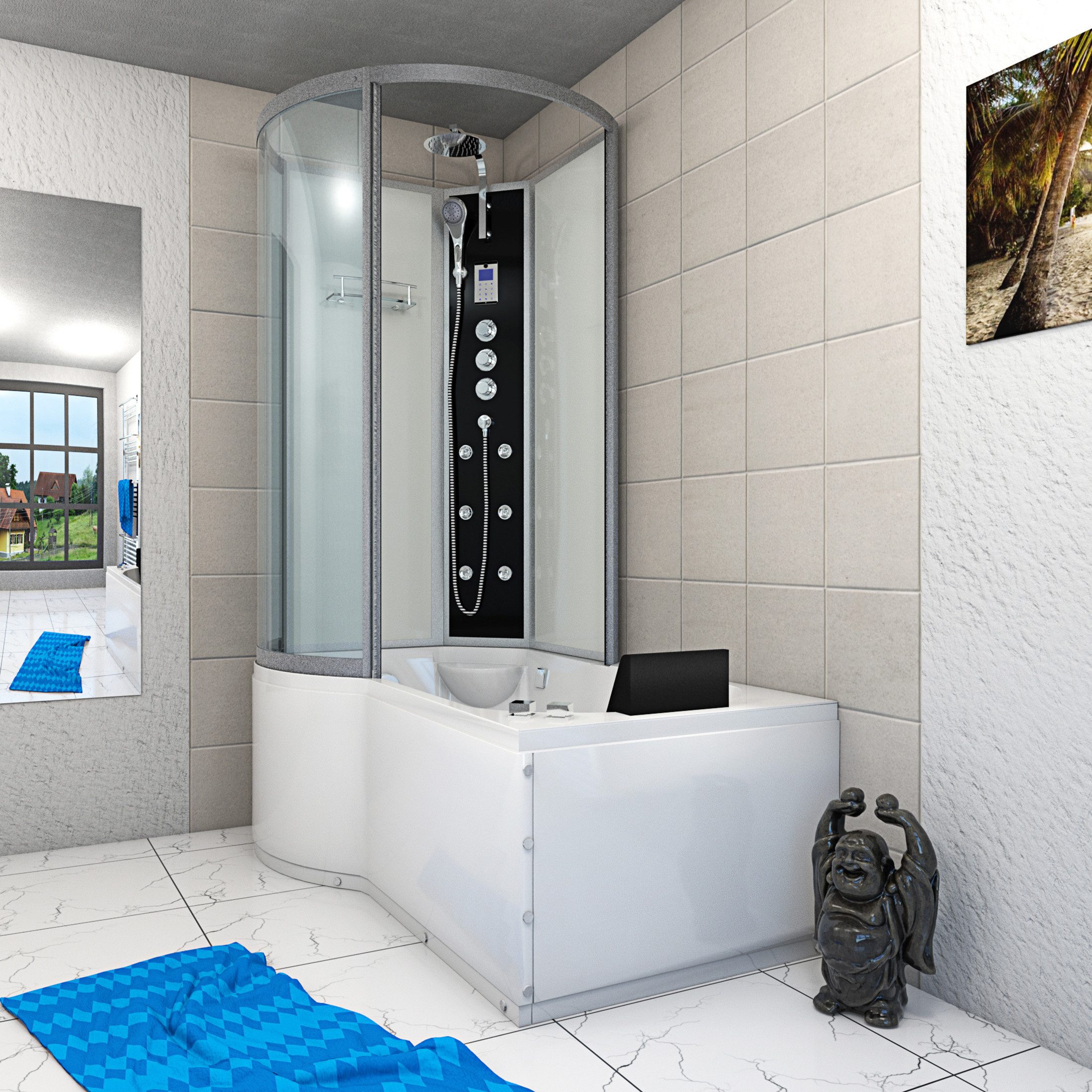 AcquaVapore Grossraumdusche Whirlpool Wanne Duschkabine ws K50-R03-WP-ALL 100x, Sicherheitsglas ESG, Integrierte Massagedüsen, Moderner Touchscreen, Digitale Steuerung, In
