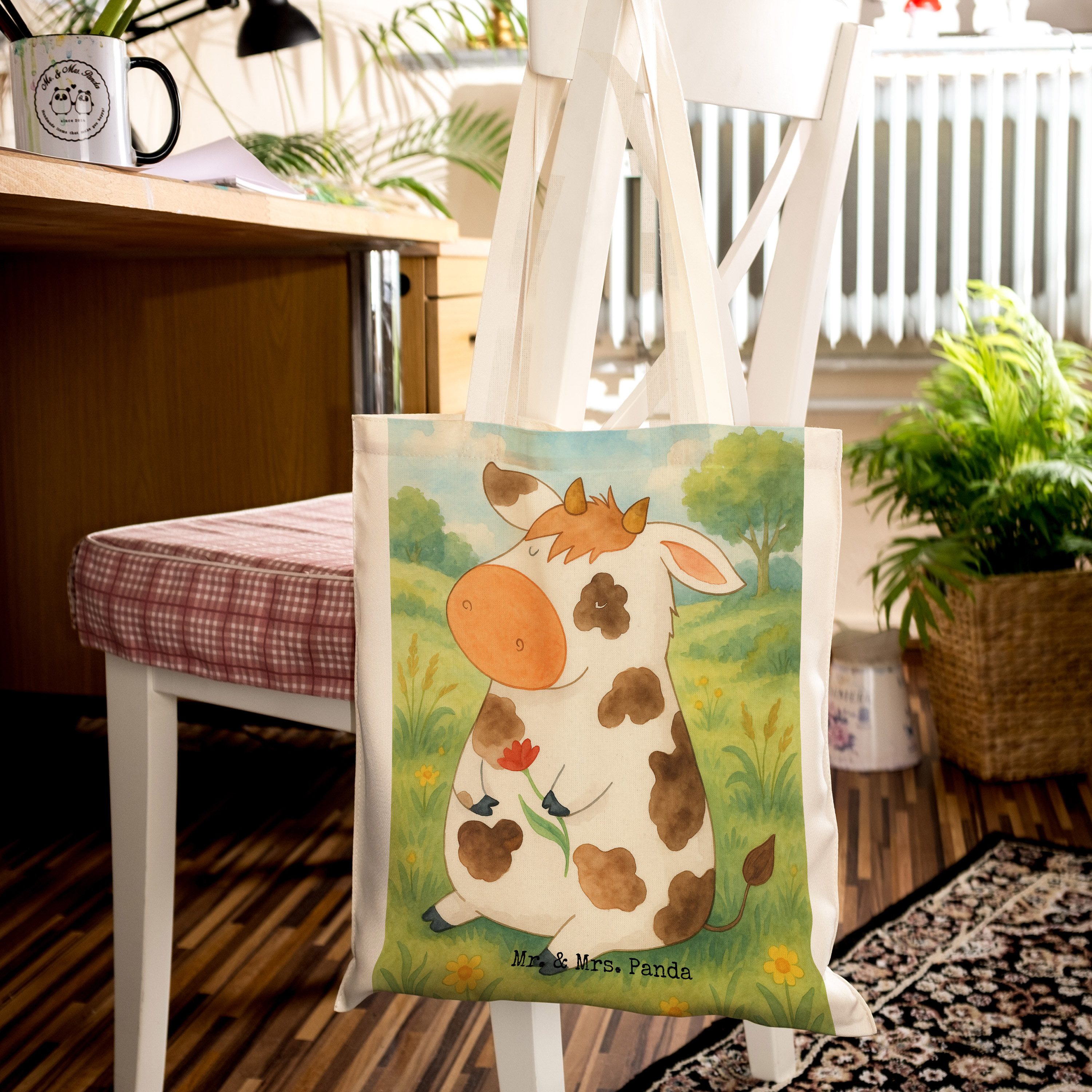 Mr. & Mrs. Panda Tragetasche Kuh Design, Stoffbeutel, Weiß, Bauernhof, canvas tasche, Kühe, Spruch (Packung), Beutel Baumwoll-Shopper umhängetasche baumwolle