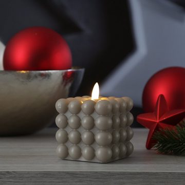 MARELIDA LED-Kerze Bubble Würfel Cube Kerze Echtwachs H: 9,5cm Timer grau (1-tlg)
