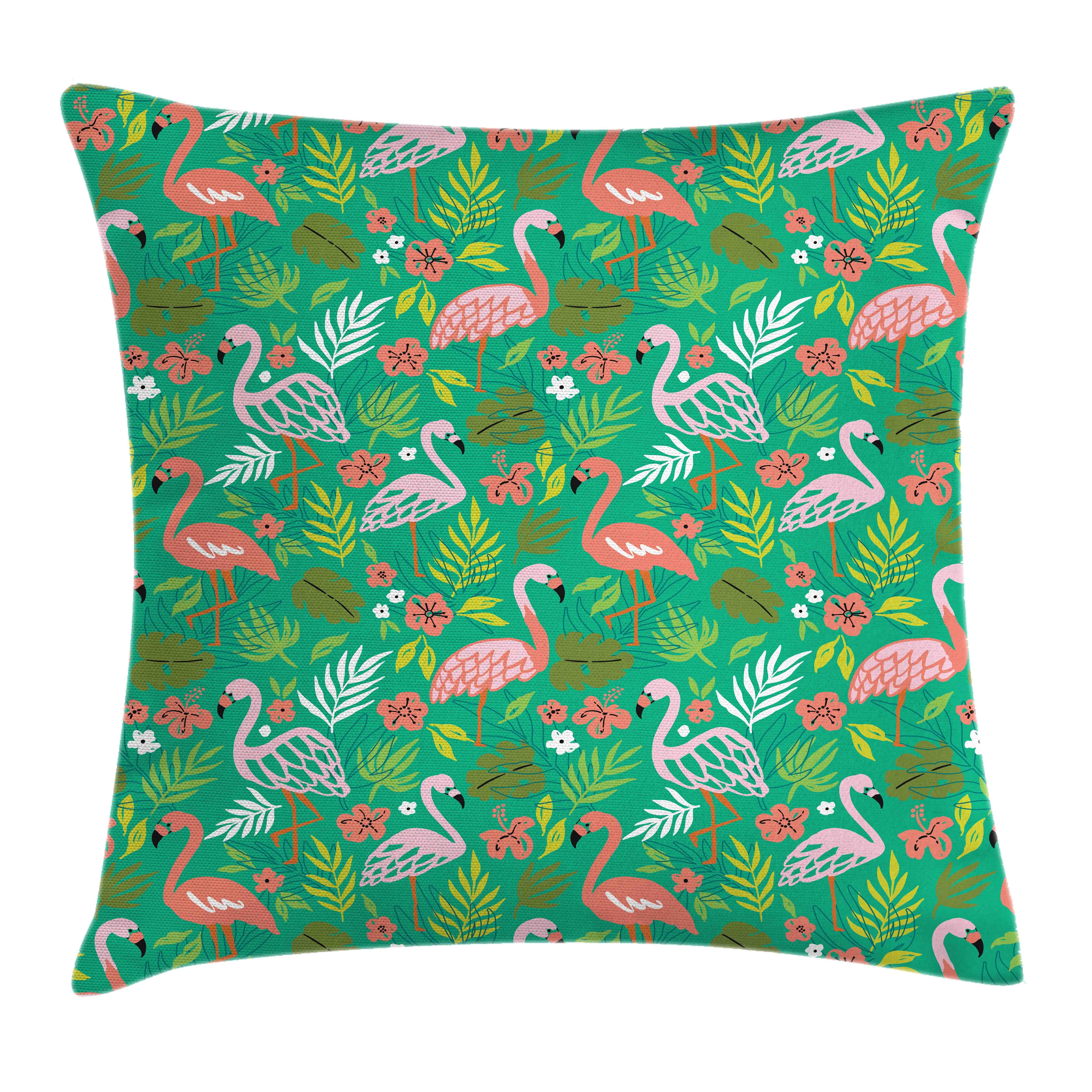 Farbfesten Kissenbezüge Karibik Botanik Tropisch (1 Waschbar Farben Abakuhaus Beidseitiger Klaren Stück), mit Flamingos mit Kissenhülle Druck, Reißverschluss