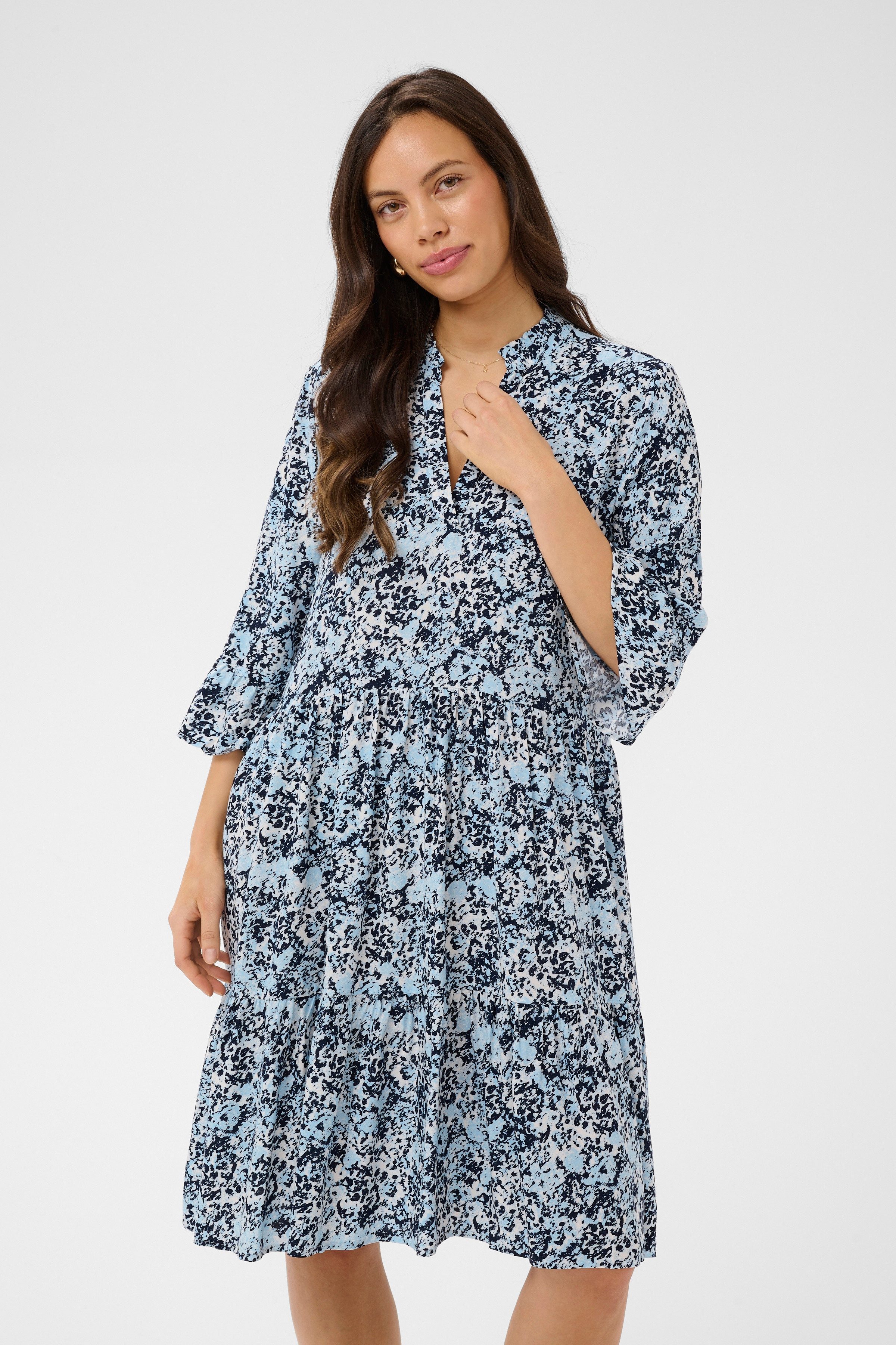 Saint Tropez Blusenkleid EdaSZ Dress Sommerkleid, Tunikakleid mit Volant und 3/4 Ärmel