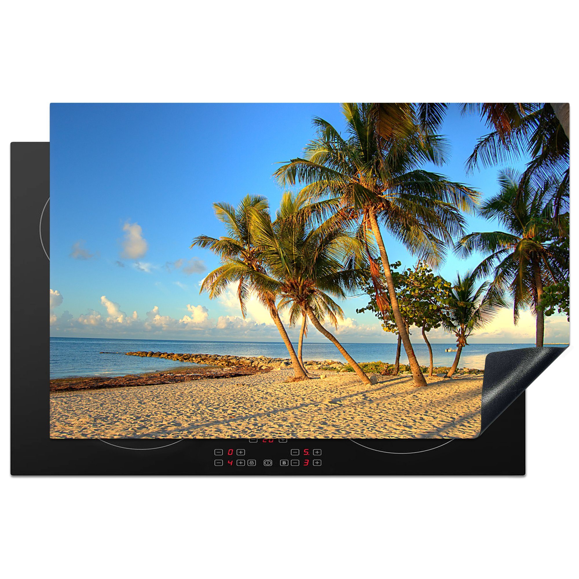 MuchoWow Herdblende-/Abdeckplatte Der Strand von Key West mit Palmen in Florida, Vinyl, (1 tlg), 81x52 cm, Induktionskochfeld Schutz für die küche, Ceranfeldabdeckung