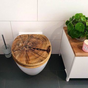 banjado WC-Sitz Bambus Motiv Jahresringe (umweltfreundliches Material, Edelstahl Scharniere), 44 x 38 x 5 cm