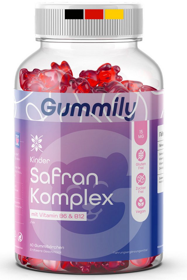 Gummily® Kinder Safran Extrakt Gummies, 60 St., 2-Monats-Vorrat – Laborgeprüft - Kinder FOKUS Gummies