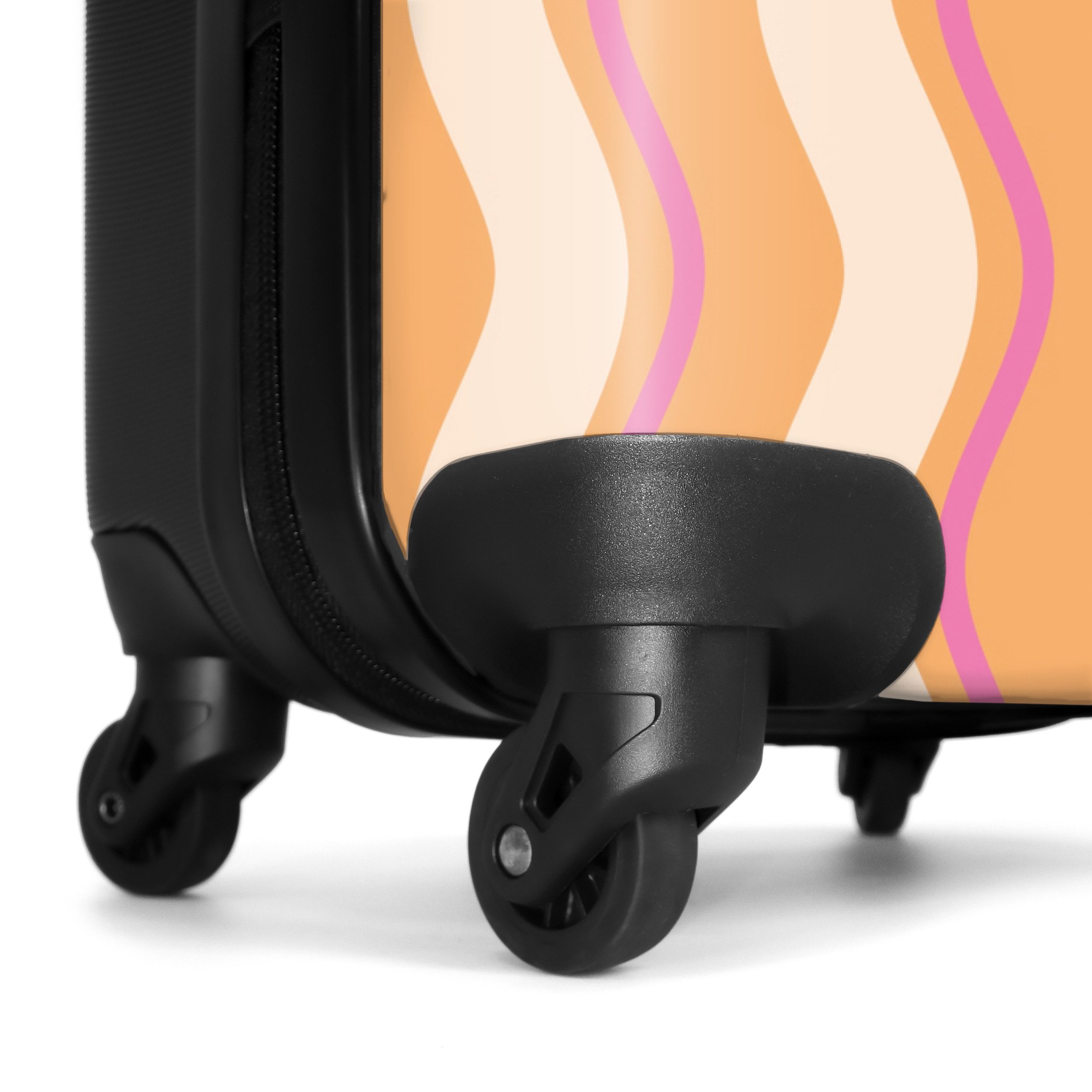NoBoringSuitcases.com© Hartschalen-Trolley Wellenförmige Streifen in Orange und Rosa 55x35x20cm, 4 Rollen, Reisetasche mit Rollen, Koffer Handgepäck Flugzeug