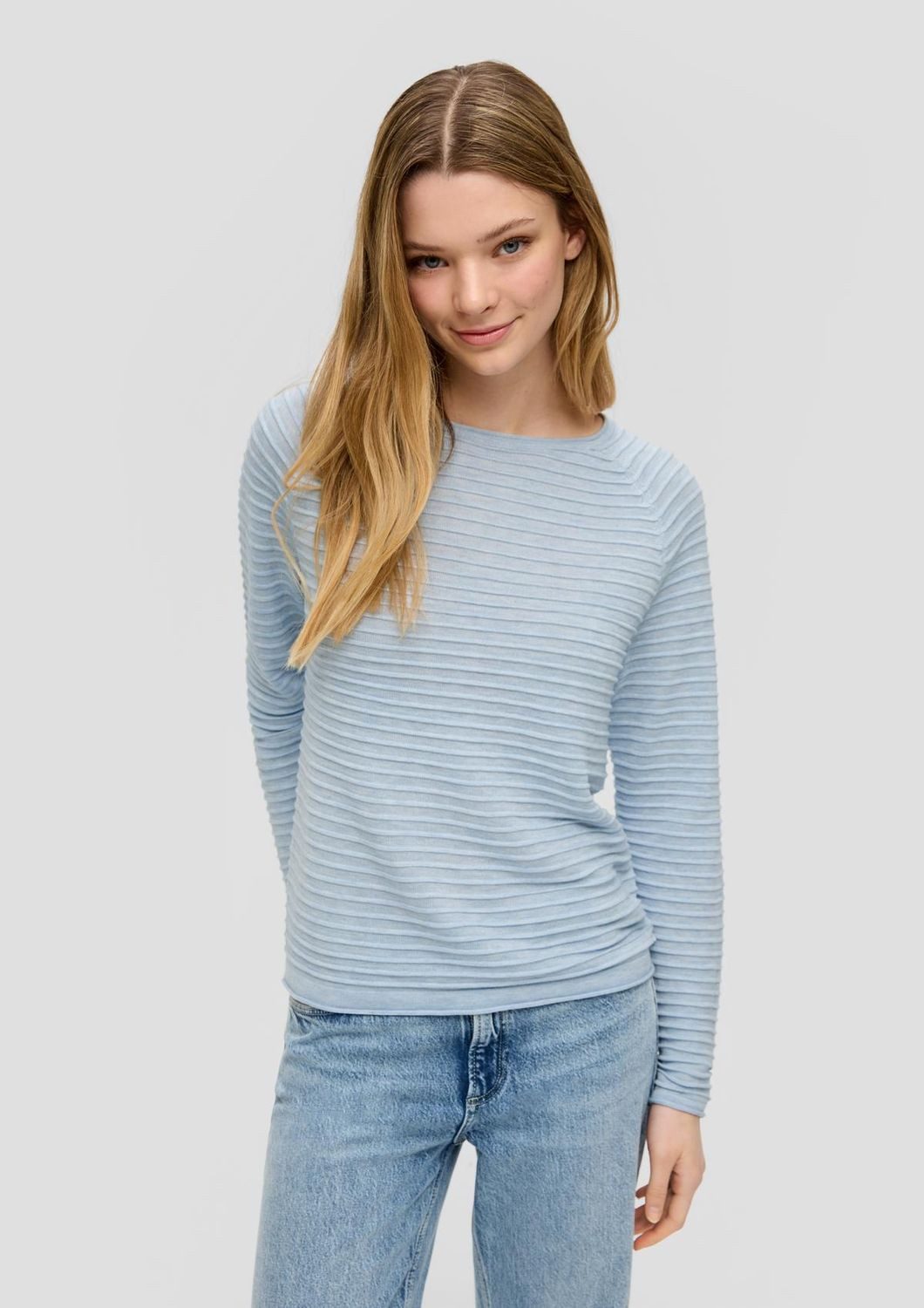 QS Rundhalspullover Basic (1-tlg) langarm, Strukturmuster, Rollsaum