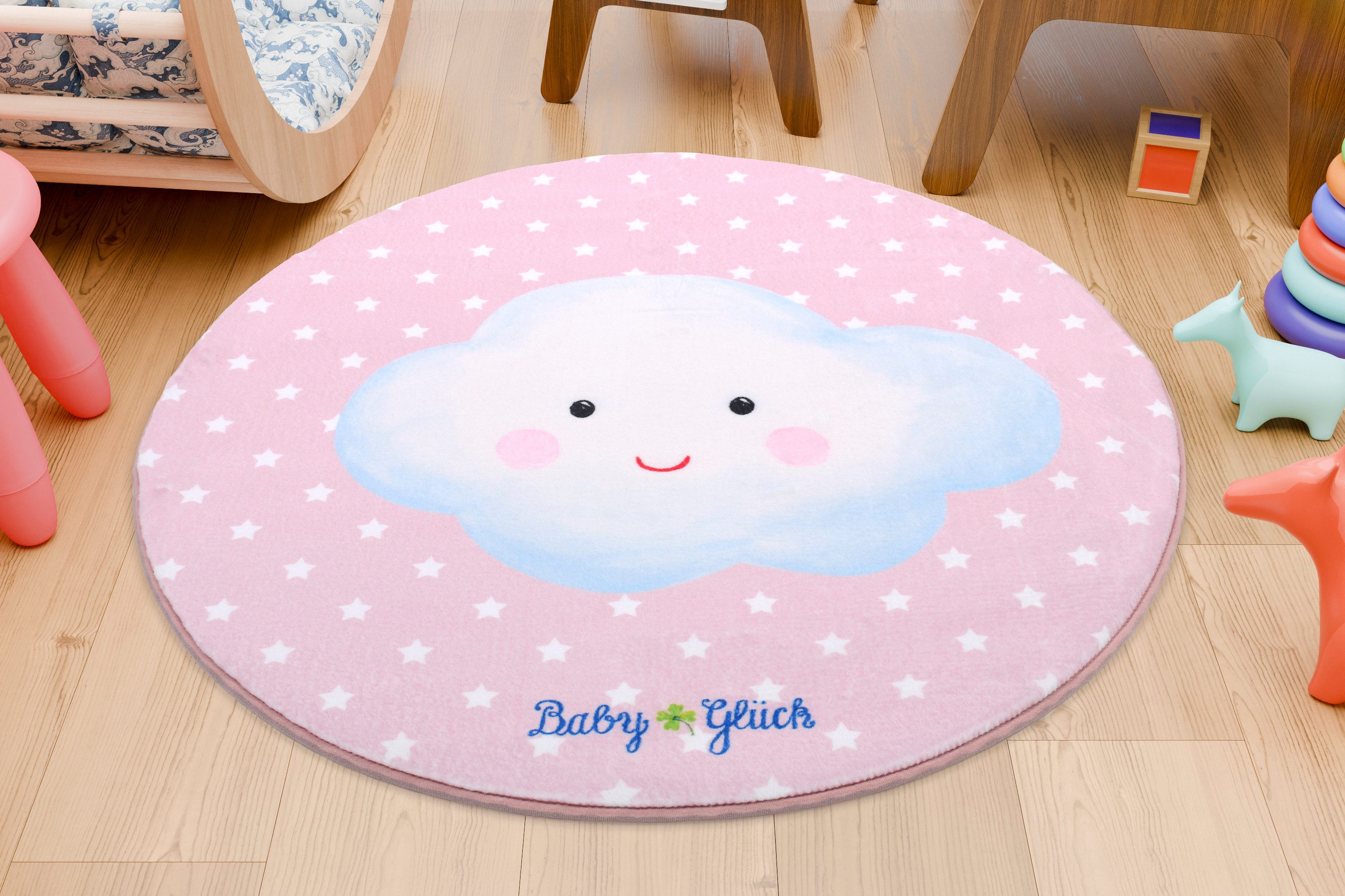 Babyglück Kinderteppich Baby Glück Wolke rosa 100cm rund, rund