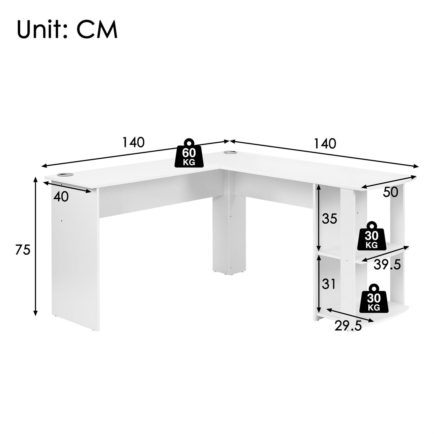 Fangqi Eckschreibtisch Eckschreibtisch 140cm Computertisch Tischplatten, L-förmiger Schreibtisch 2 Regale), Computertisch, 2 (2 Schreibtisch, Schreibtisch, L-förm,mit Ablagen