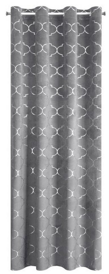 Vorhang Samtvorhang Vorhang Velvet Samt Velours Ösen geometrische Muster  Grau 140x250cm, Mariall, Ösen