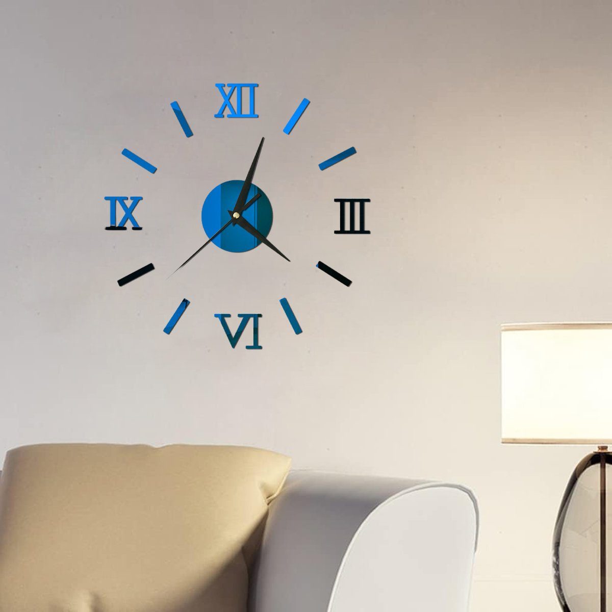 rahmenlose Moderne Stumm Wandaufkleber Wanduhr Uhren, DIY Blau große Wandsticker Houhence 3D