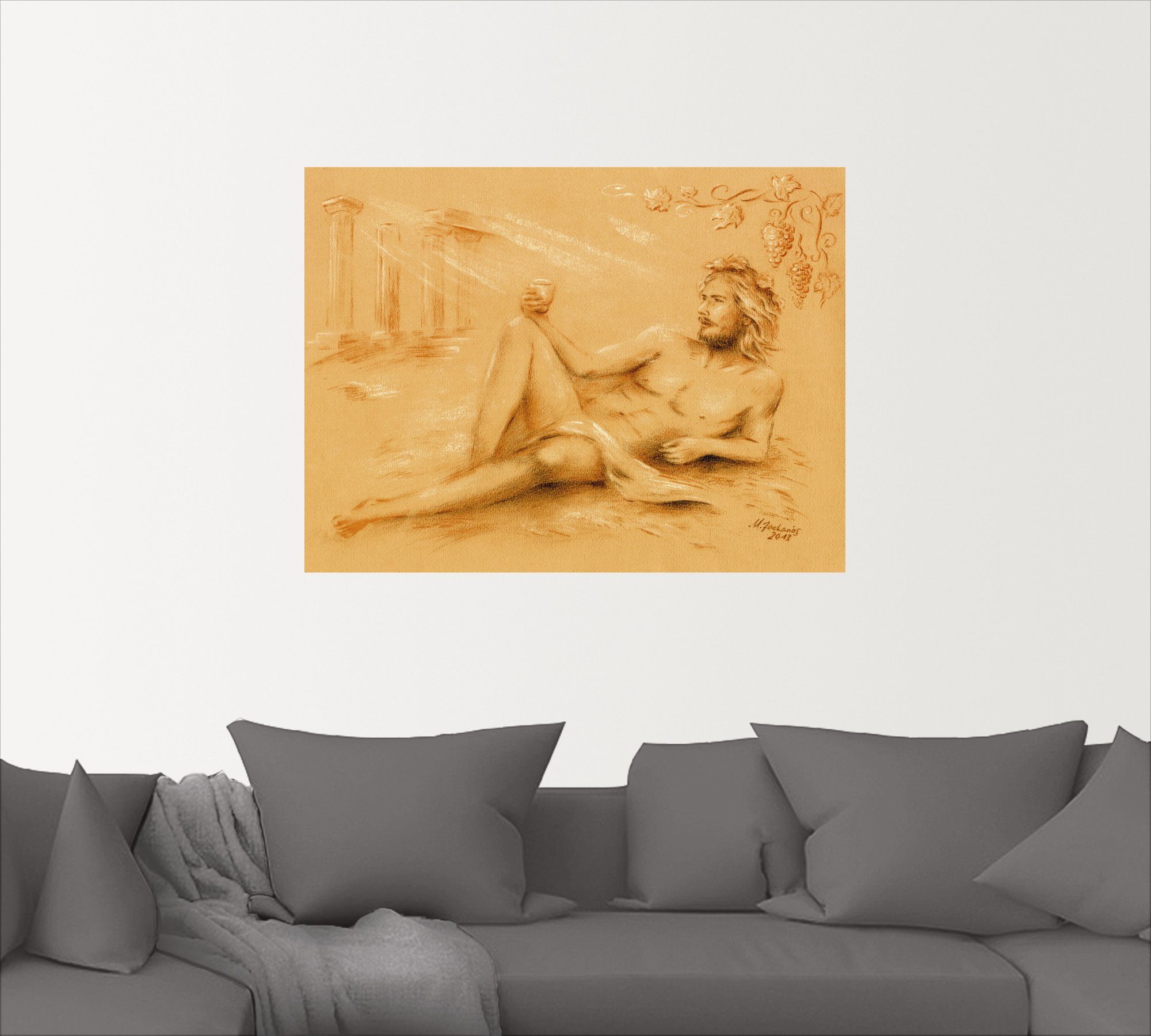 in Gott Fantasie Wandbild Artland Poster Größen Dionysos versch. Leinwandbild, als Weines, (1 Alubild, des oder St), Wandaufkleber klassische