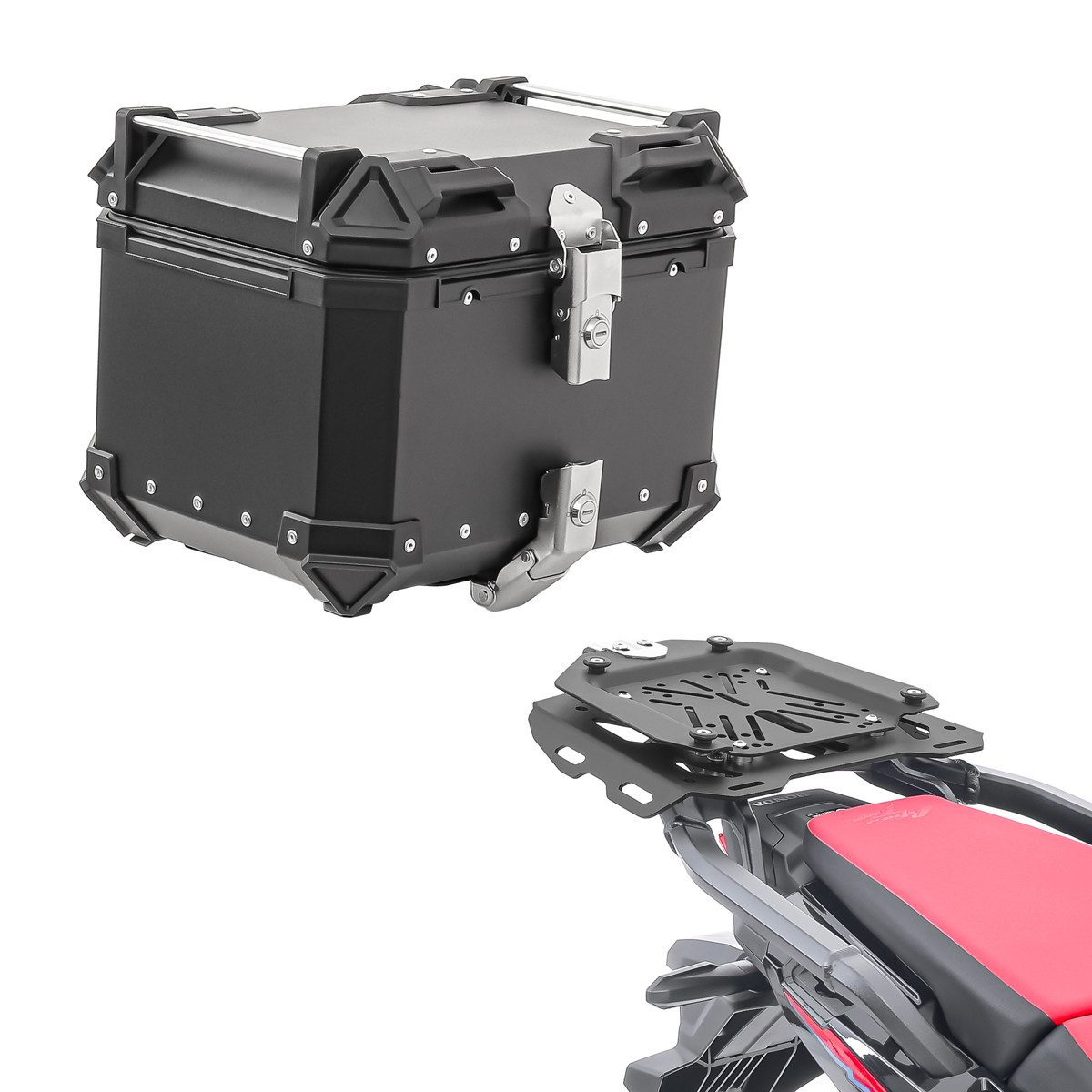 Bagtecs Topcase Set Alu Topcase + Gepäckbrücke passend für Honda Africa Twin 1100 Adve