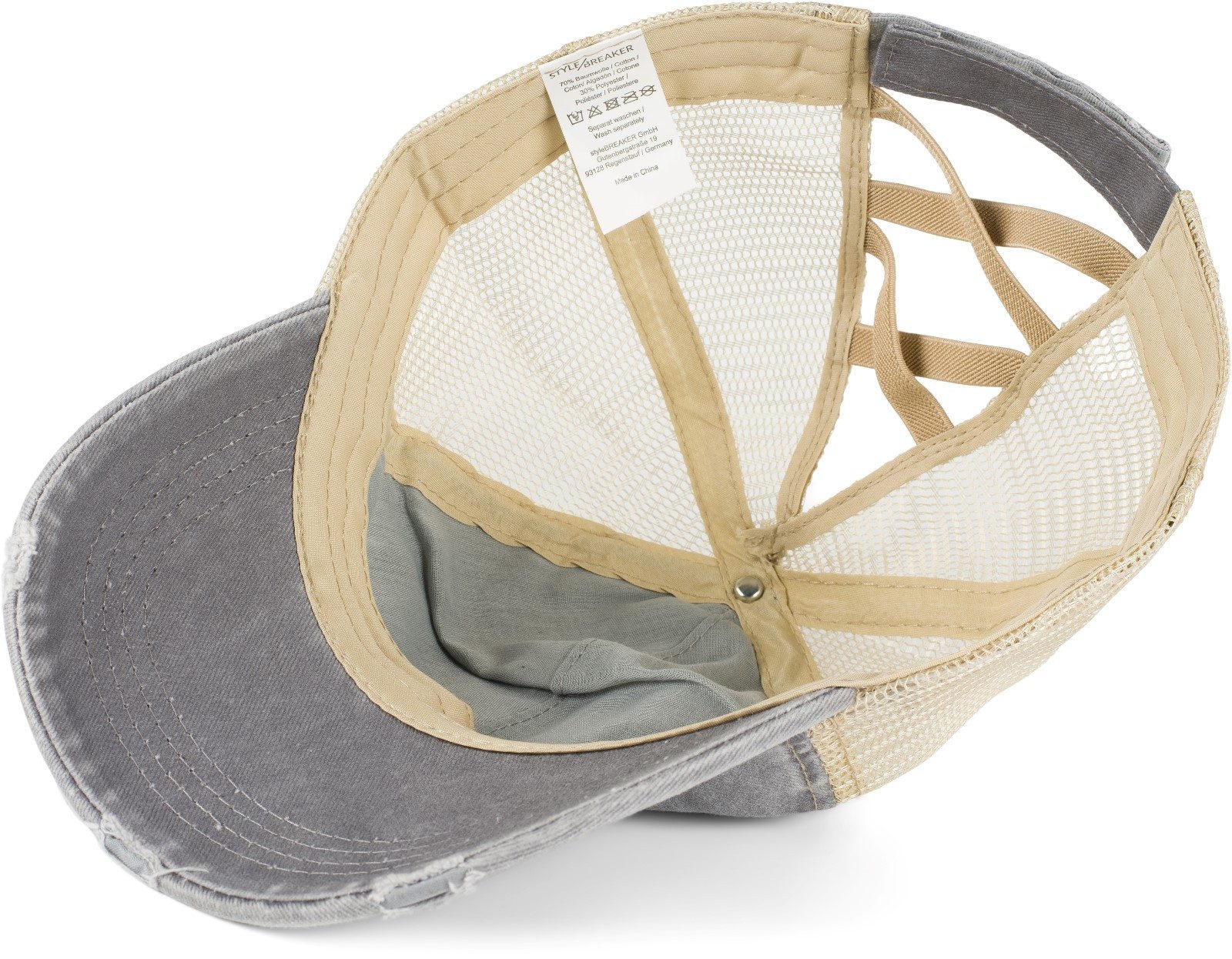 styleBREAKER Baseball Cap Ponytail Baseball Cap Used Look mit Mesh Einsatz (1-St)