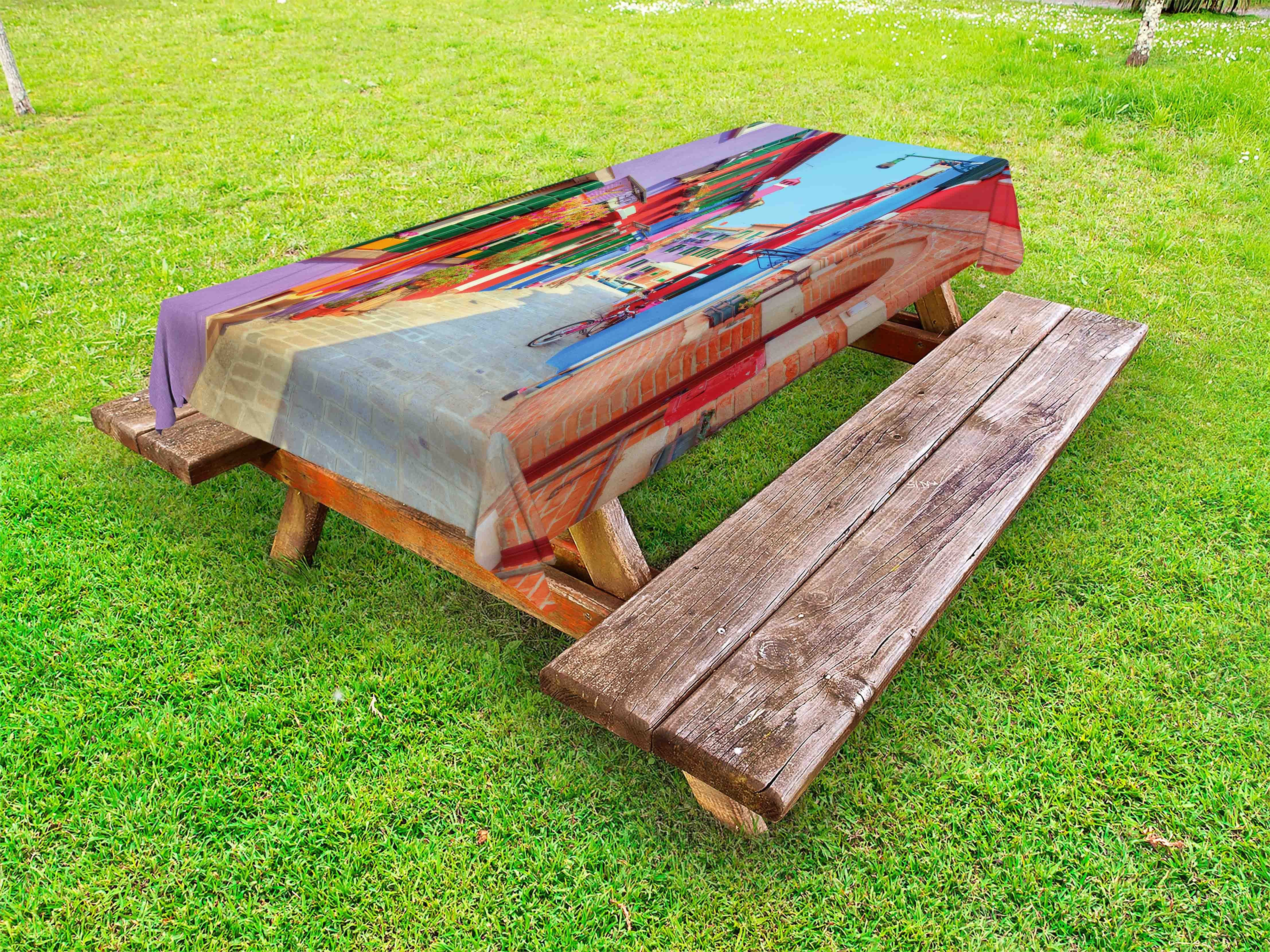 Abakuhaus Tischdecke dekorative waschbare Picknick-Tischdecke, Bunt Häuser auf der Insel Burano